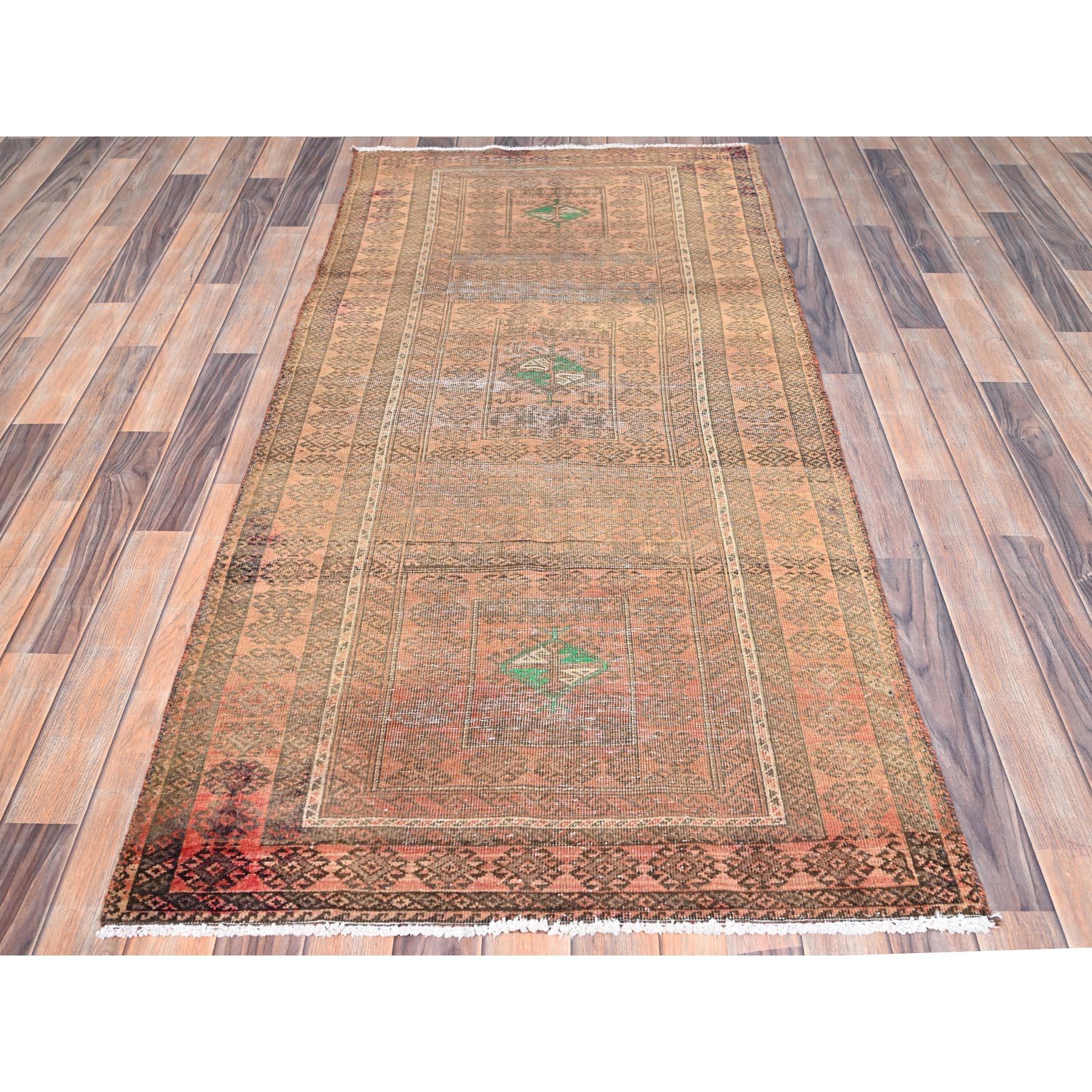 Medieval Brown Hand Knotted Vintage Worn Persian Baluch Abrash Clean Distressed Wool Rug For Sale
