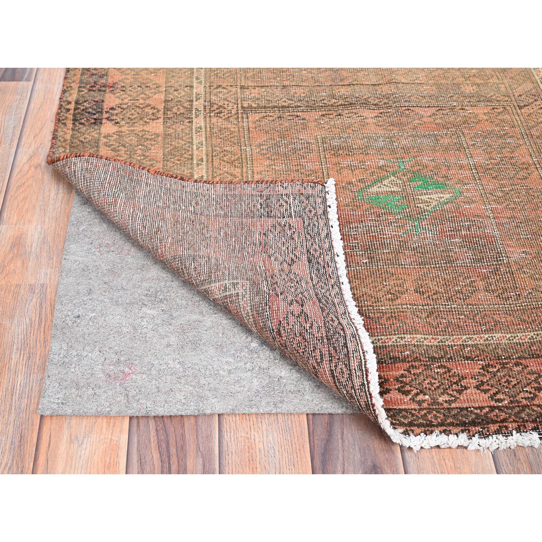 Hand-Knotted Brown Hand Knotted Vintage Worn Persian Baluch Abrash Clean Distressed Wool Rug For Sale