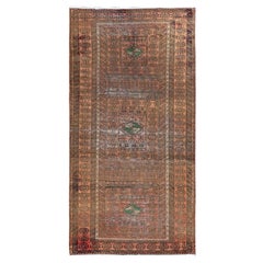 Brown Hand Knotted Retro Worn Persian Baluch Abrash Clean Distressed Wool Rug