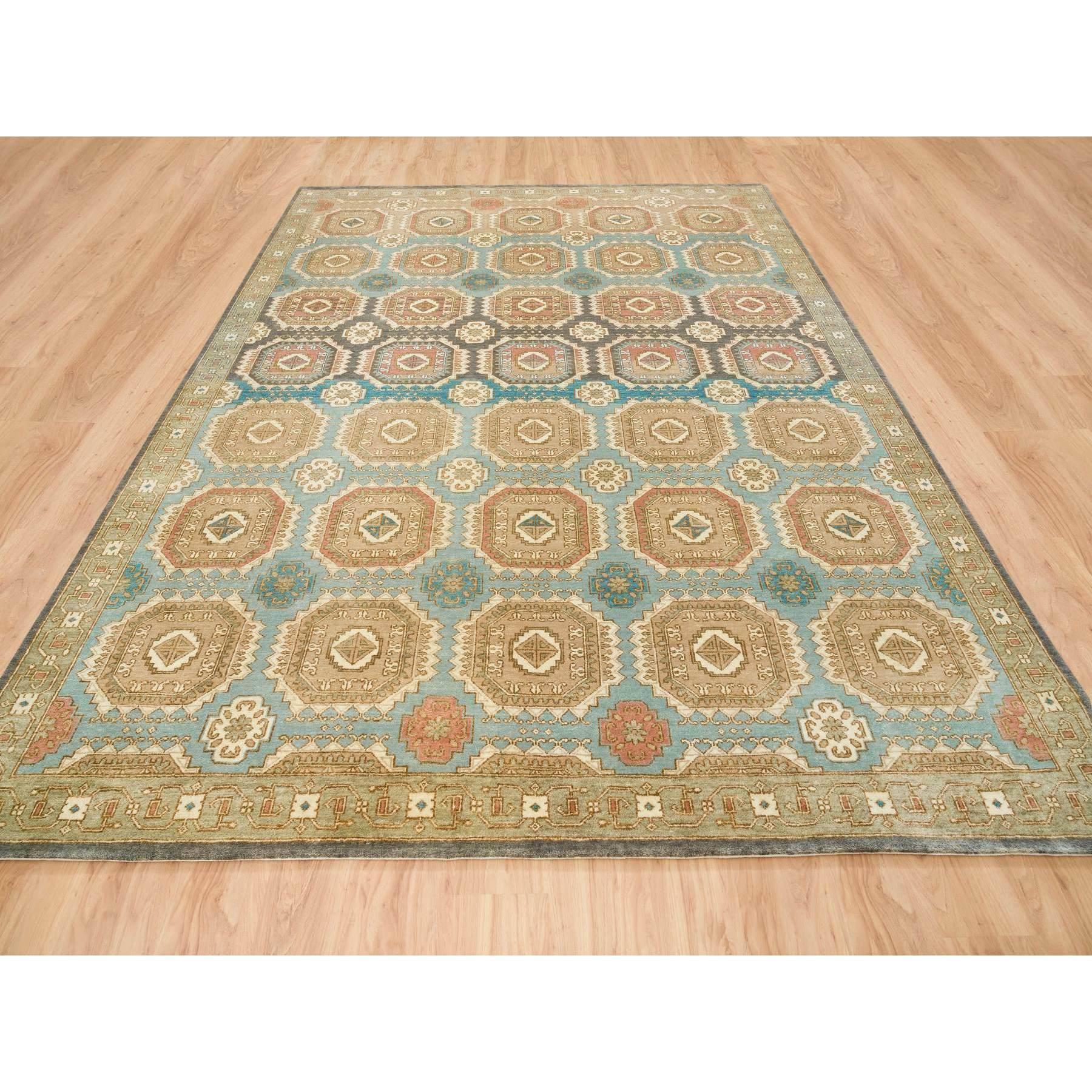 Médiéval Tapis d'Orient Brown noué à la main en laine caucasienne Motifs Gul Abrash 9'1