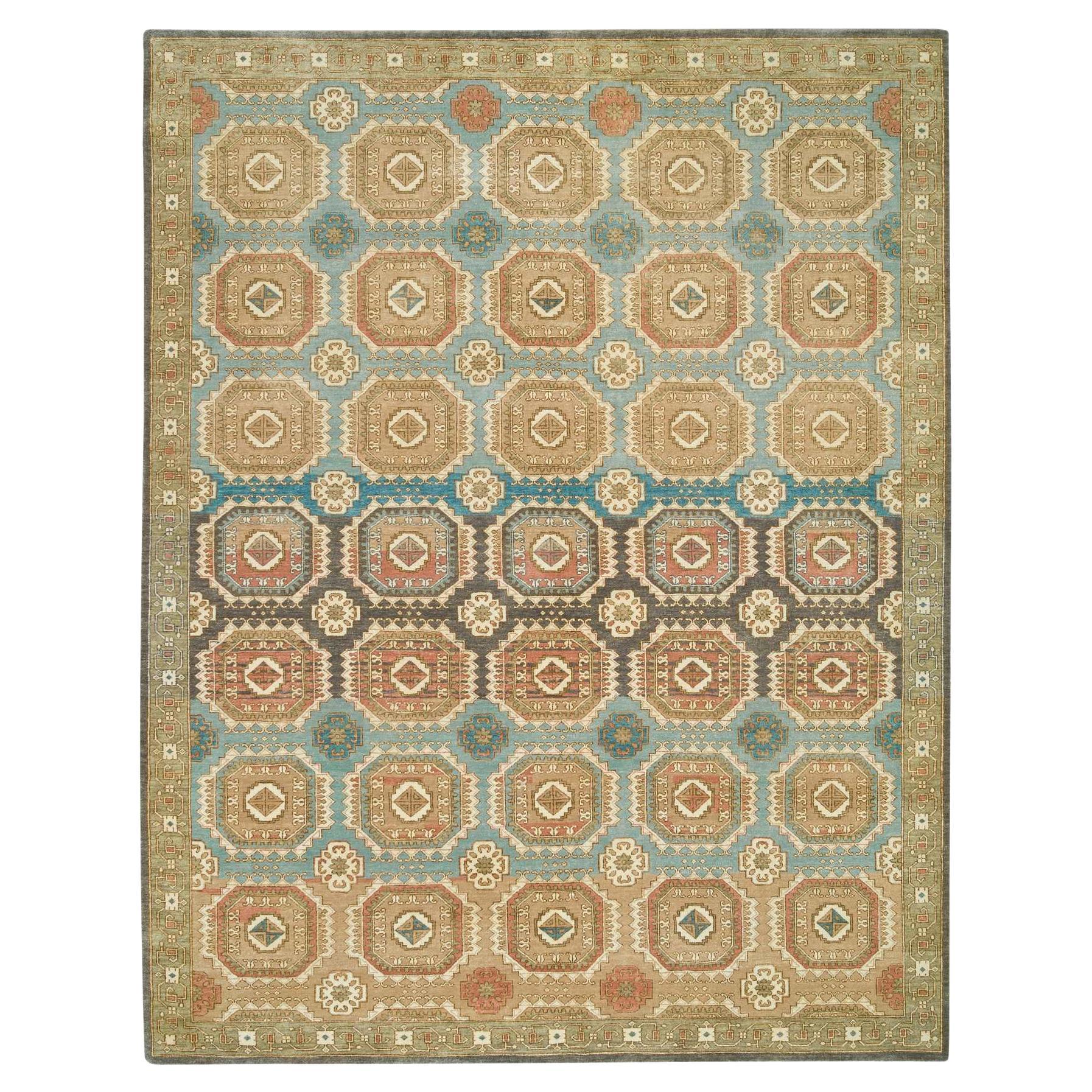 Tapis d'Orient Brown noué à la main en laine caucasienne Motifs Gul Abrash 9'1" x 12'1" en vente