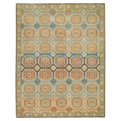 Brown Hand Knotted Wool Caucasian Gul Motifs Abrash Oriental Rug 9'1" x 12'1"