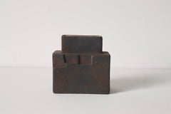 Brown Handcrafted Ceramic Rectangular Vase with Earth-Toned Burnt Texture
