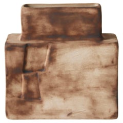 Brown Handcrafted Ceramic Rectangular Vase with Earth-Toned Burnt Texture