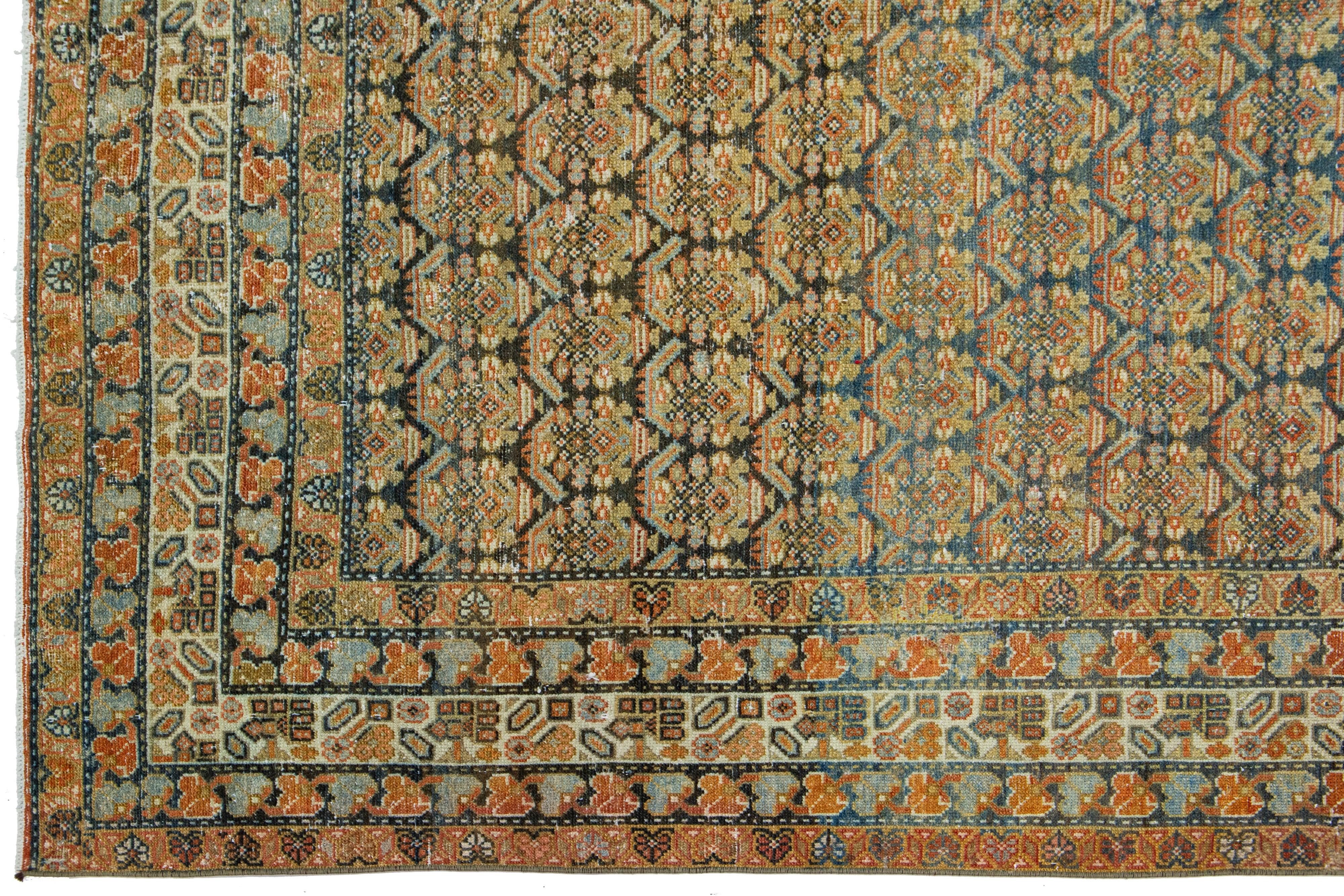 20th Century Brown Handmade Antique Persian Malayer Wool Rug with Allover Pattern For Sale