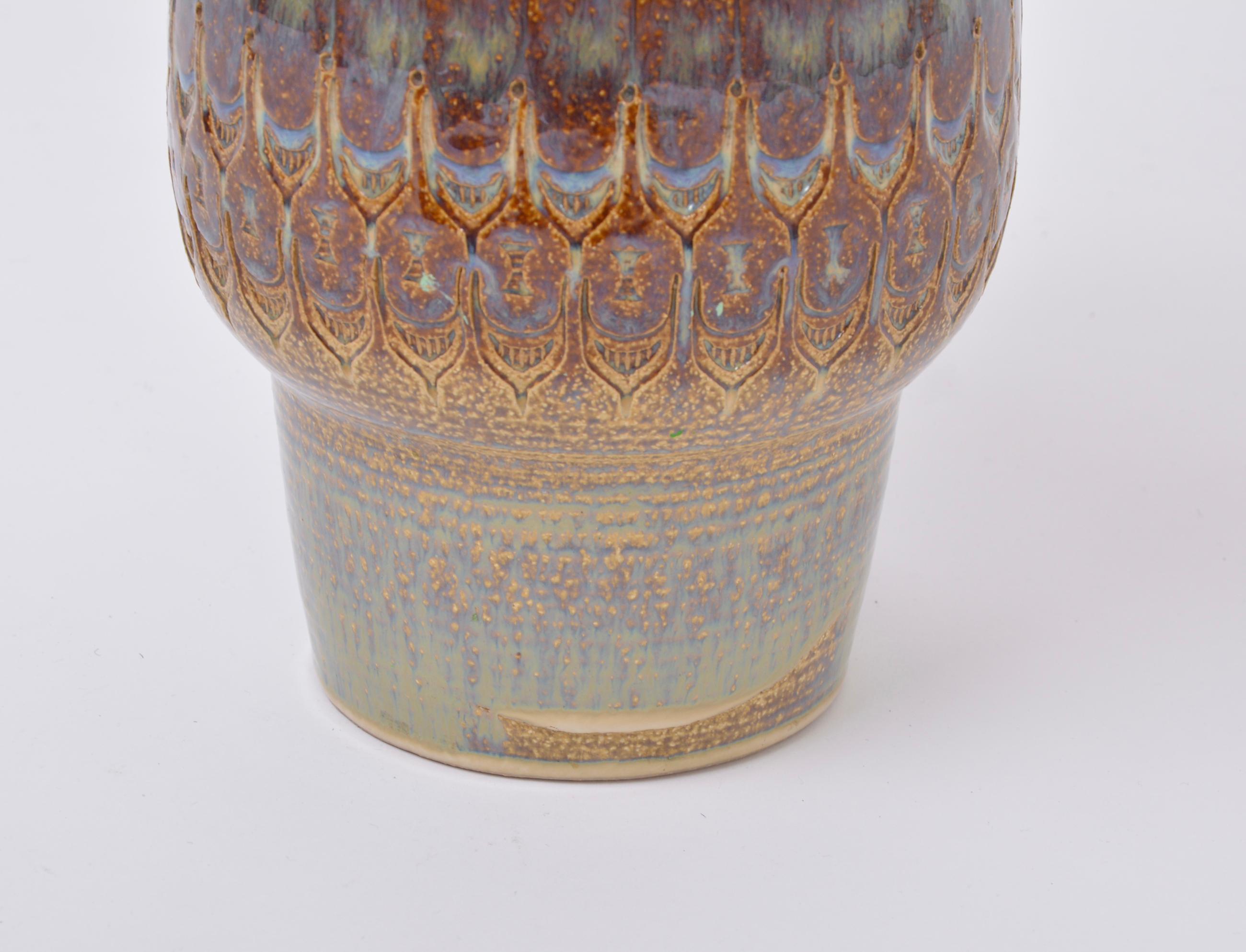 Late 20th Century Brown Handmade Mid-Century Modern Danish Stoneware Table Lamp by Soholm Stentoj For Sale