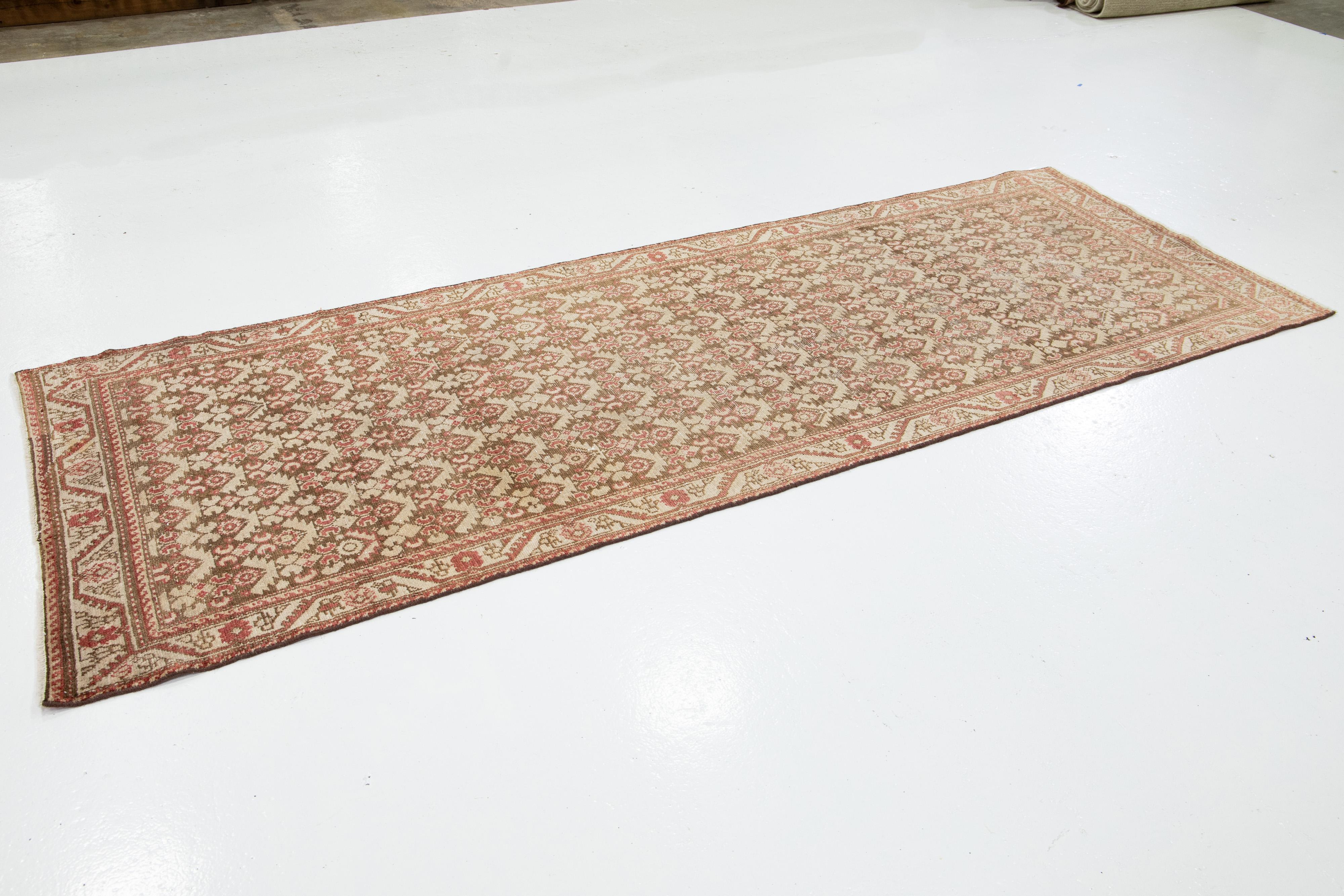 Early 20th Century Brown Handmade Persian Malayer Wool Rug with Allover Pattern  For Sale