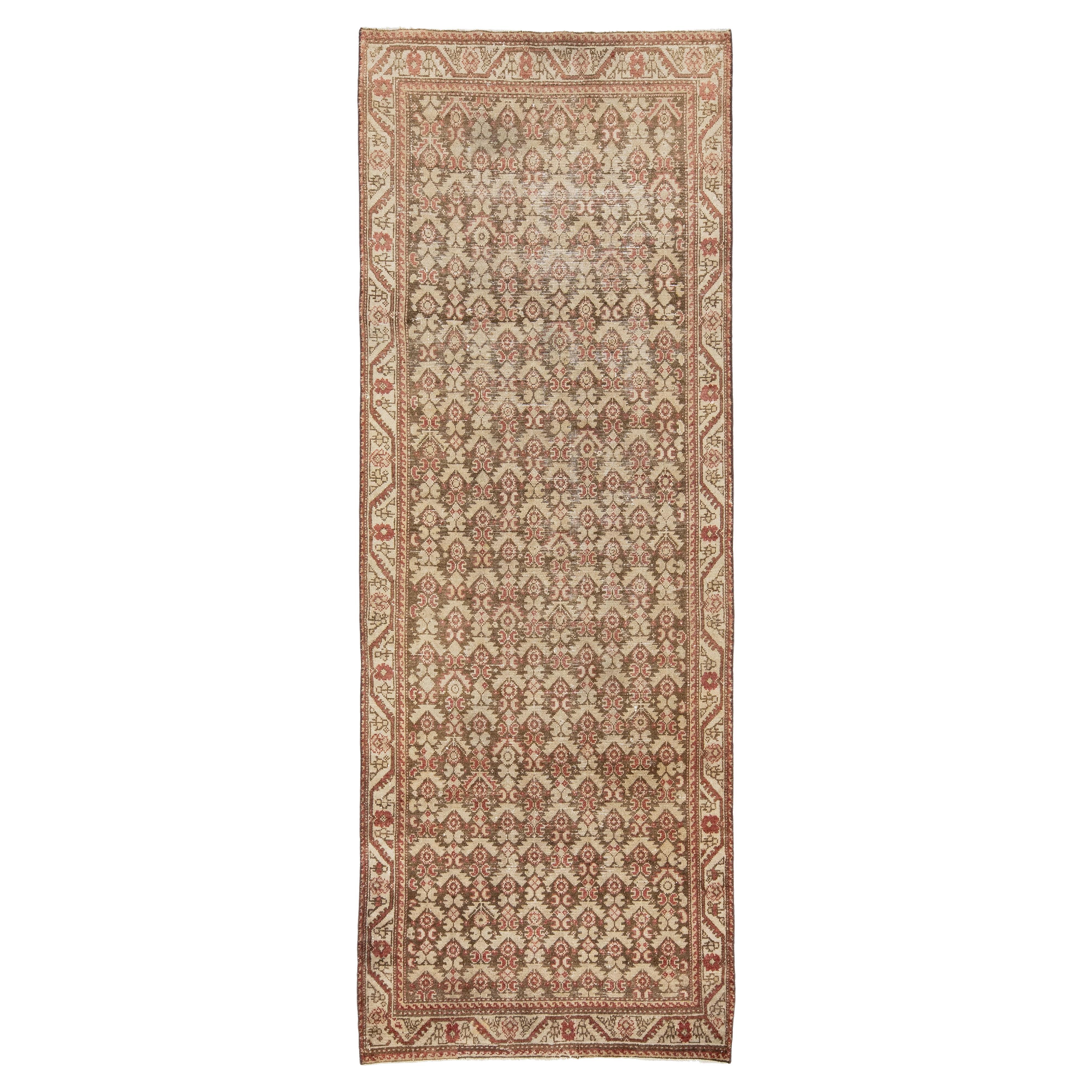 Brown Handmade Persian Malayer Wool Rug with Allover Pattern  For Sale