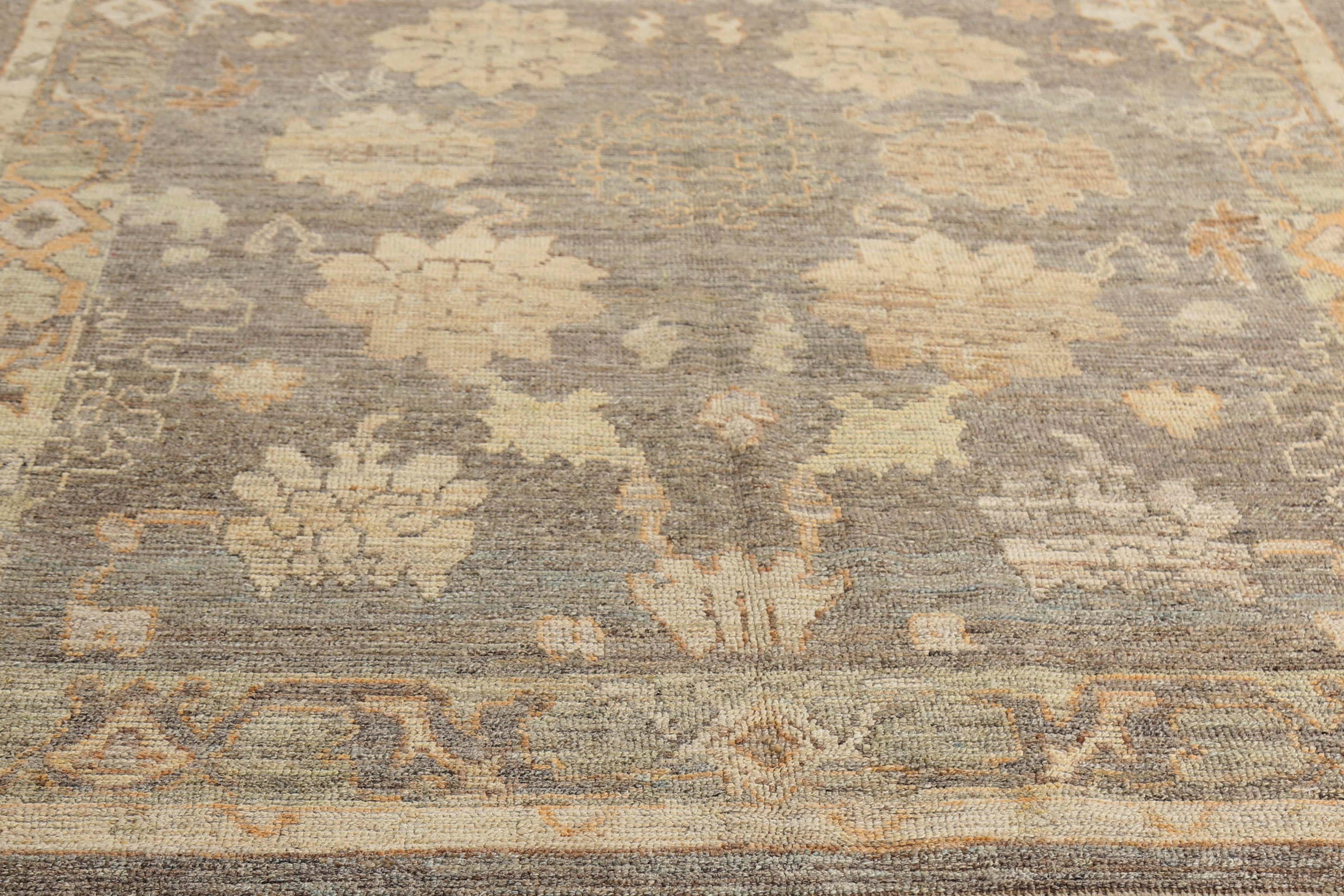 Contemporary Brown Handmade Turkish Oushak Rug For Sale