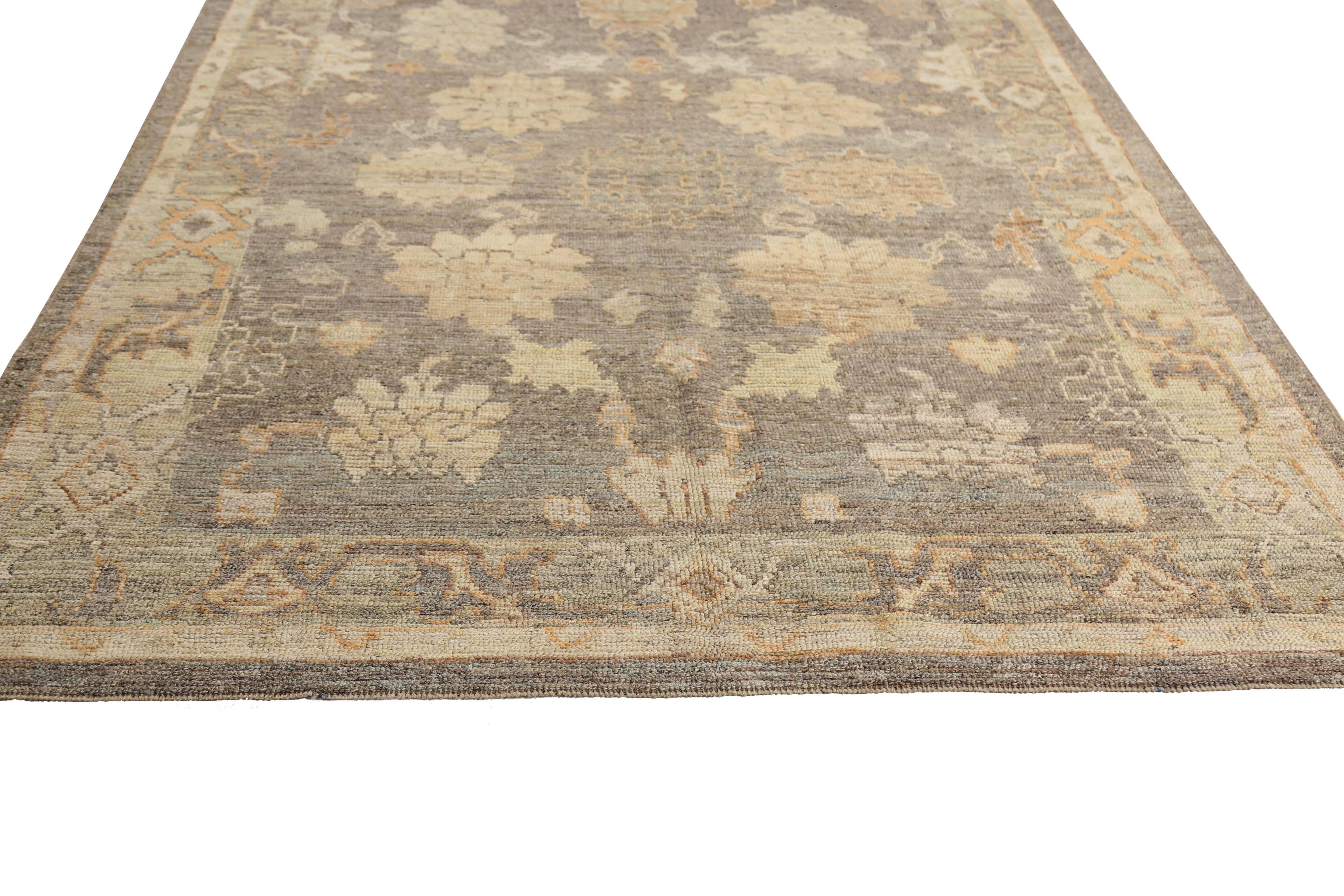 Wool Brown Handmade Turkish Oushak Rug For Sale