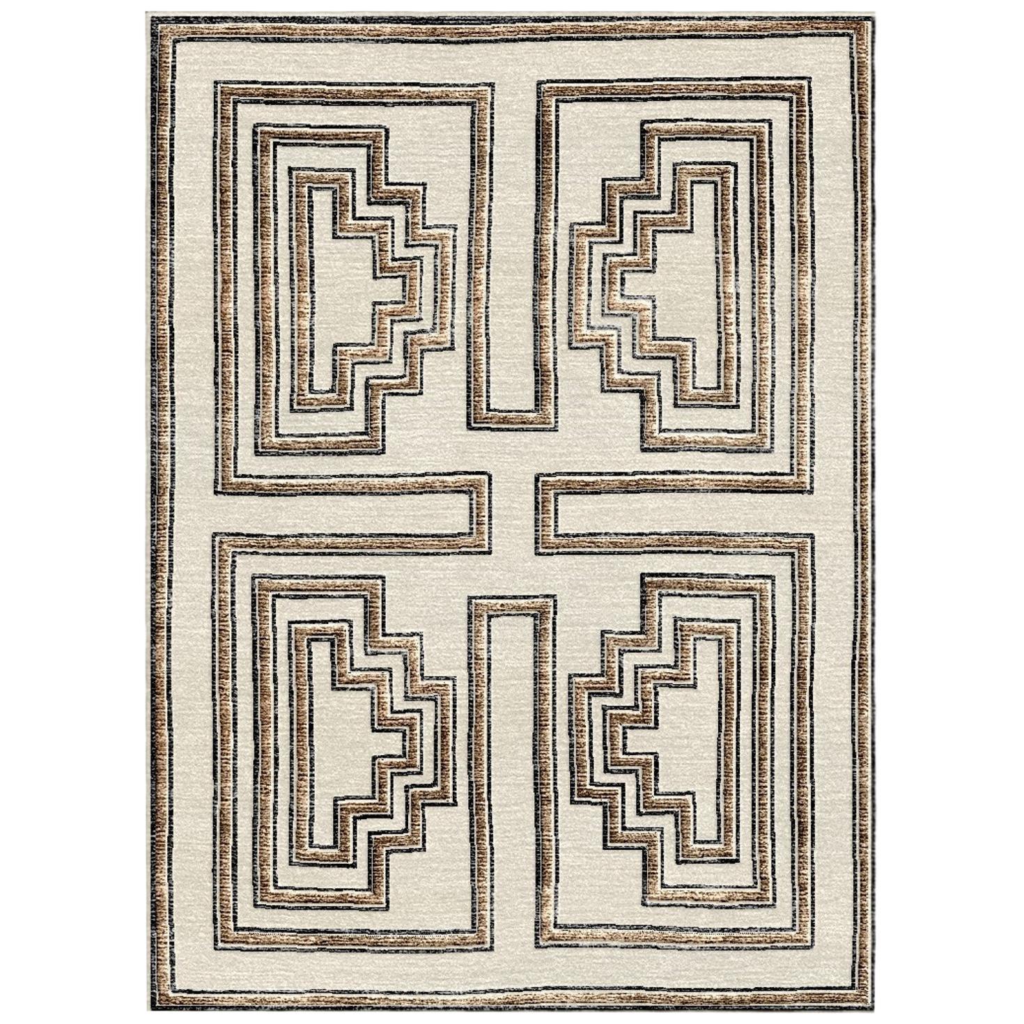 Brown Handwoven Wool and Silk Rug from Labyrinth Collection by Gordian For Sale