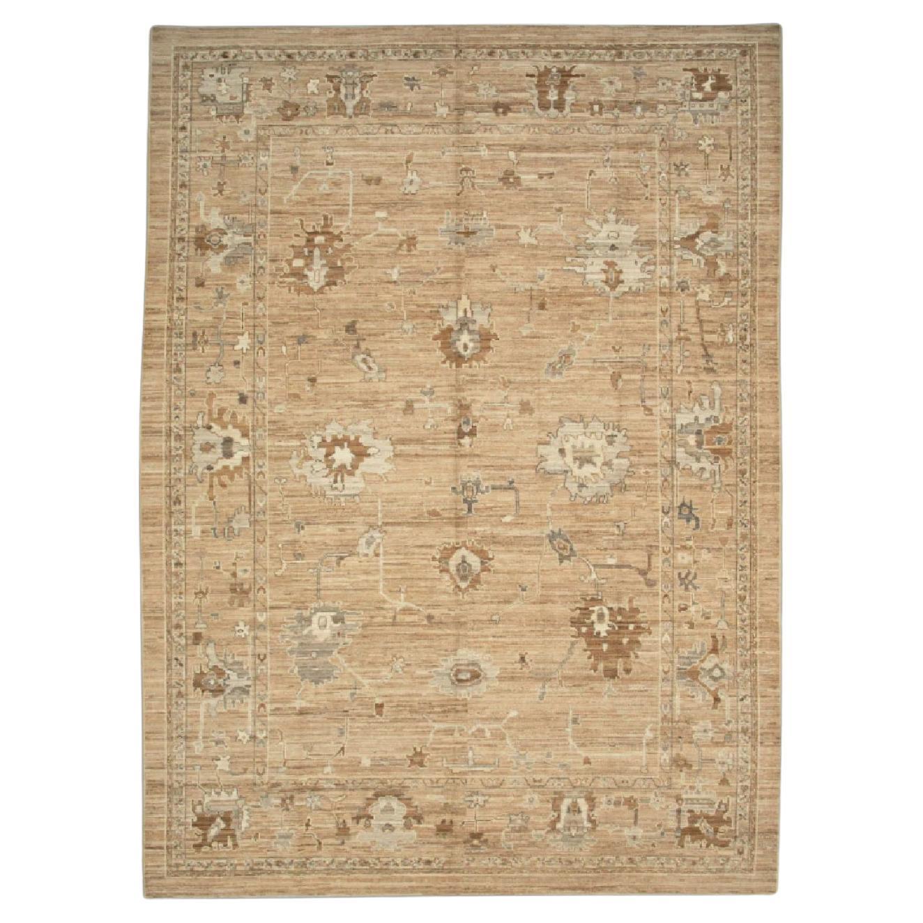 Brown Handwoven Wool Turkish Oushak Rug 9'8" x 14'4" For Sale