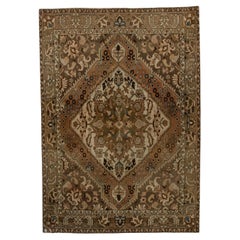 Brown Handwoven Wool Vintage Turkish Oushak Rug 5' x 6'7"