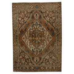 Tapis Oushak turc vintage en laine tissée à la main Brown 5' x 6'7"