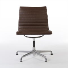 Brown Herman Miller Eames Ribbed EA330 ‘Meeting’ Aluminium Side Chair