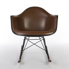 Brown Herman Miller Eames Upholstered RAR Rocking Arm Shell Chair