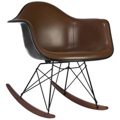 Brown Herman Miller Eames Upholstered RAR Rocking Arm Shell Chair