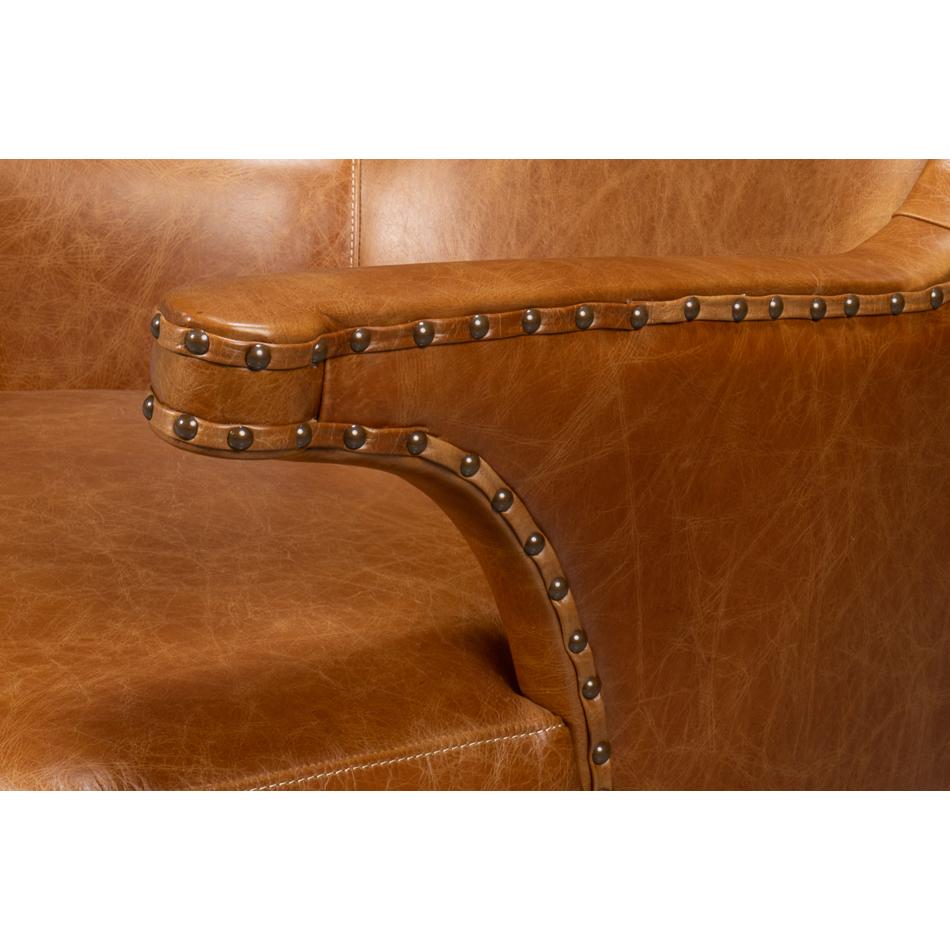 Brown High Back Leather Wing Chair For Sale 4