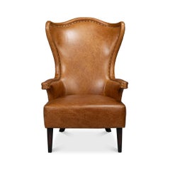 Brown High Back Leather Wing Chair