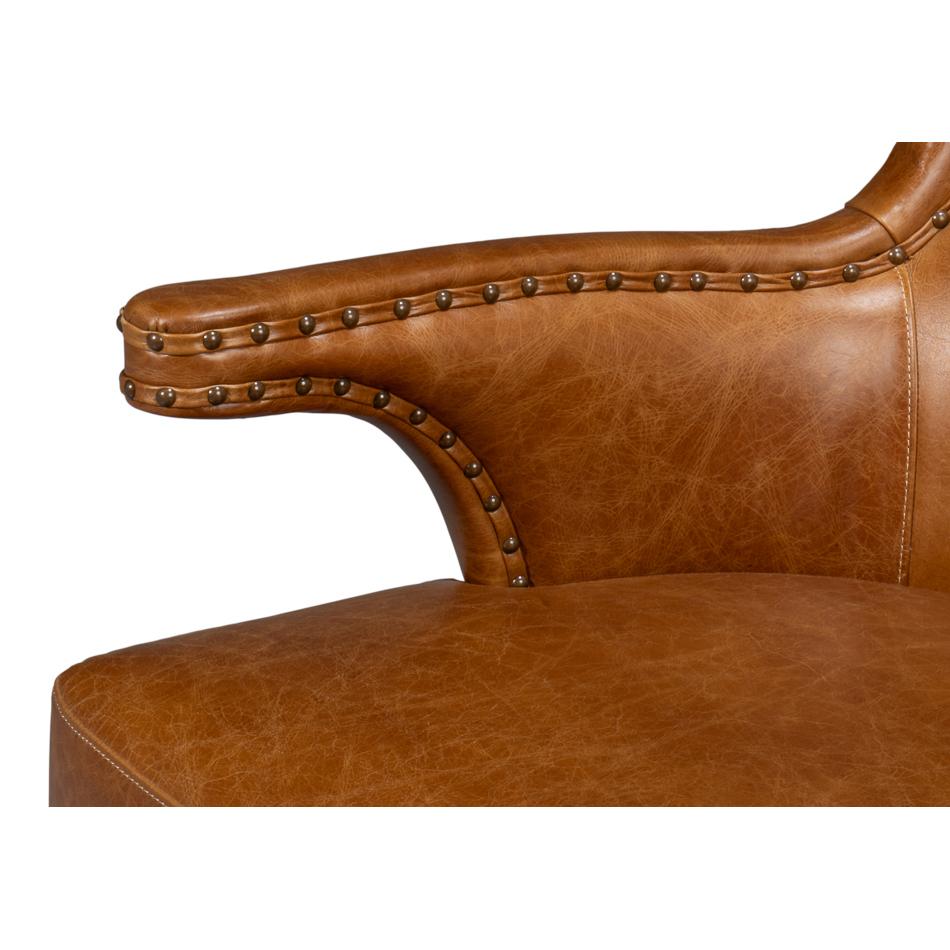 Contemporary Brown High Back Leather Wing Chair For Sale
