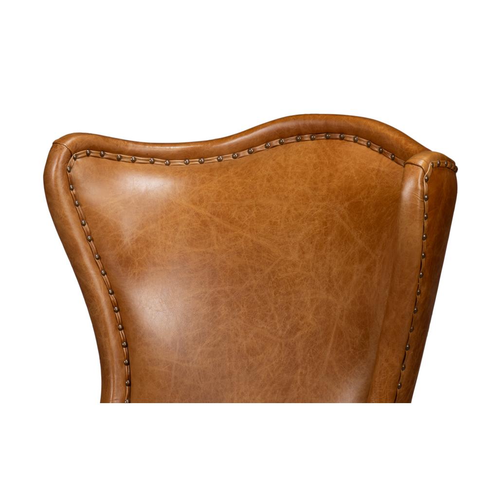 Brown High Back Leather Wing Chair For Sale 2