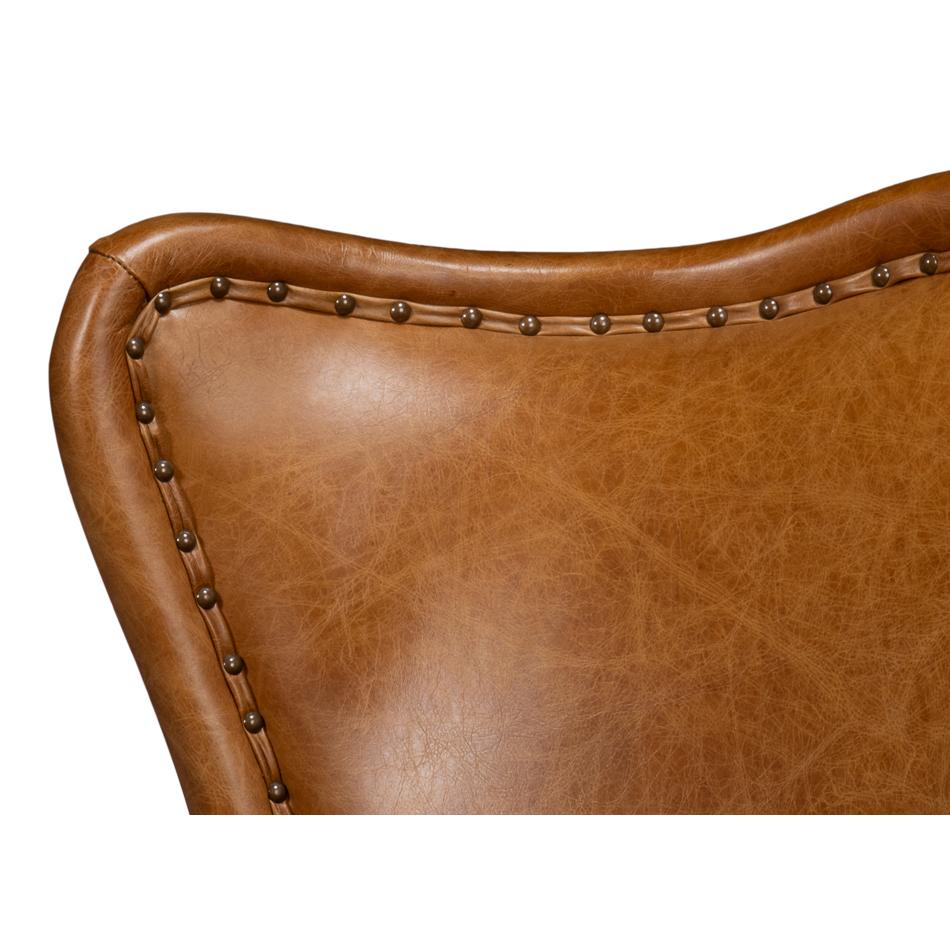 Brown High Back Leather Wing Chair For Sale 3