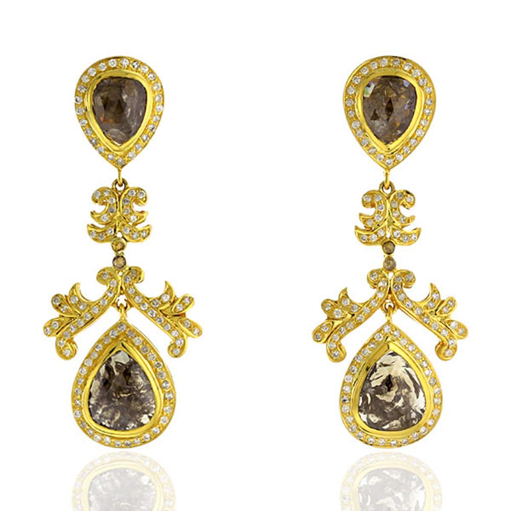 Mixed Cut Brown Ice Diamond Earring For Sale