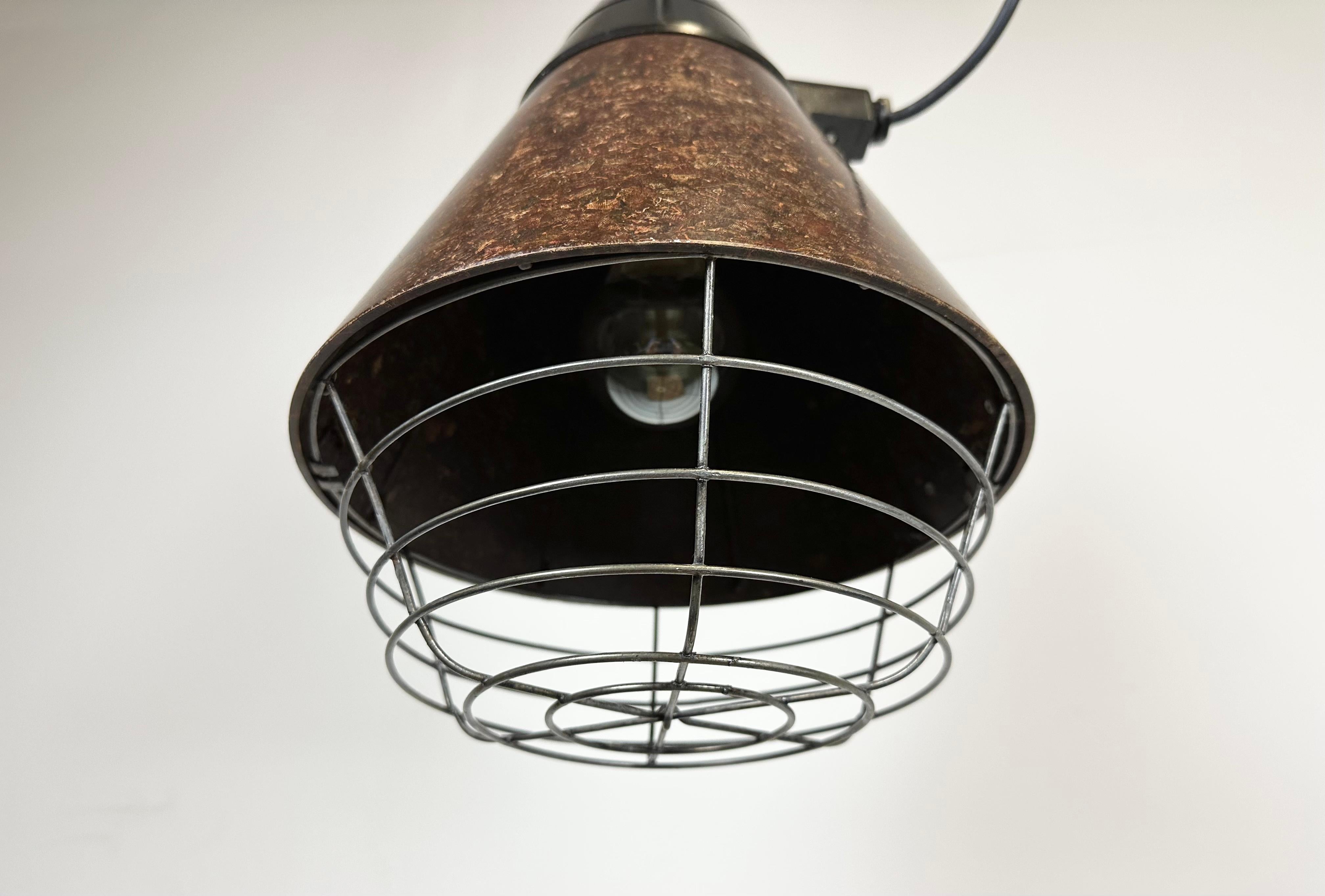 Iron Brown Industrial Bakelite Pendant Light from VEB Narva, 1960s For Sale