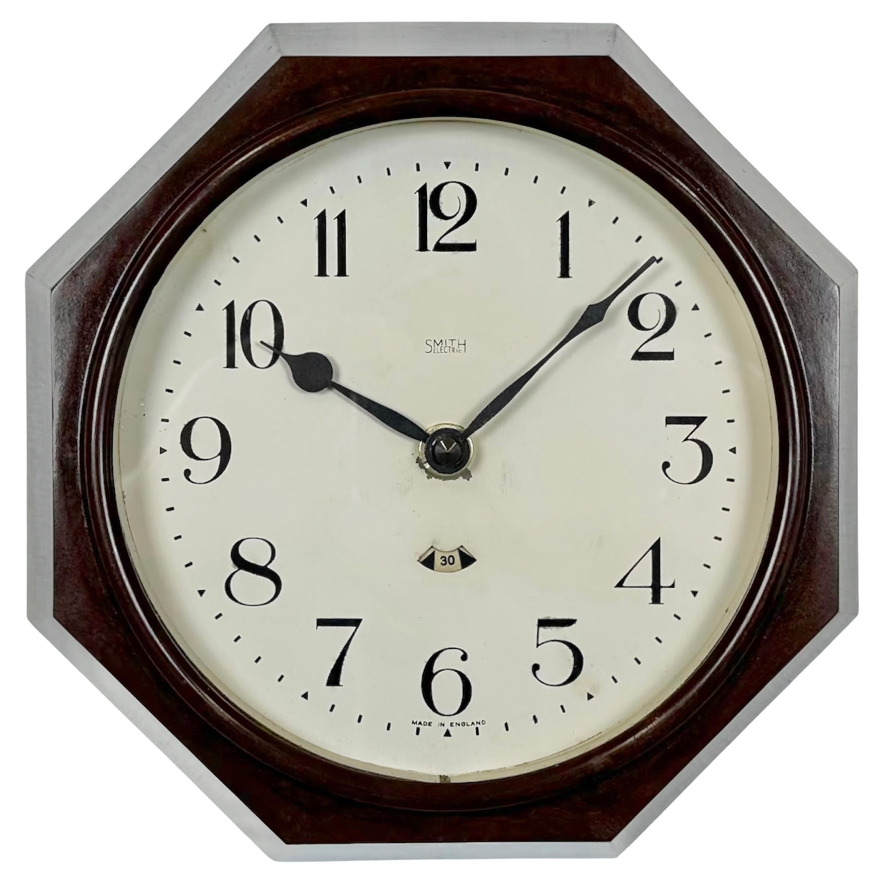 Brown Industrial Bakelite Wall Clock from Smith Electric, 1950s For Sale