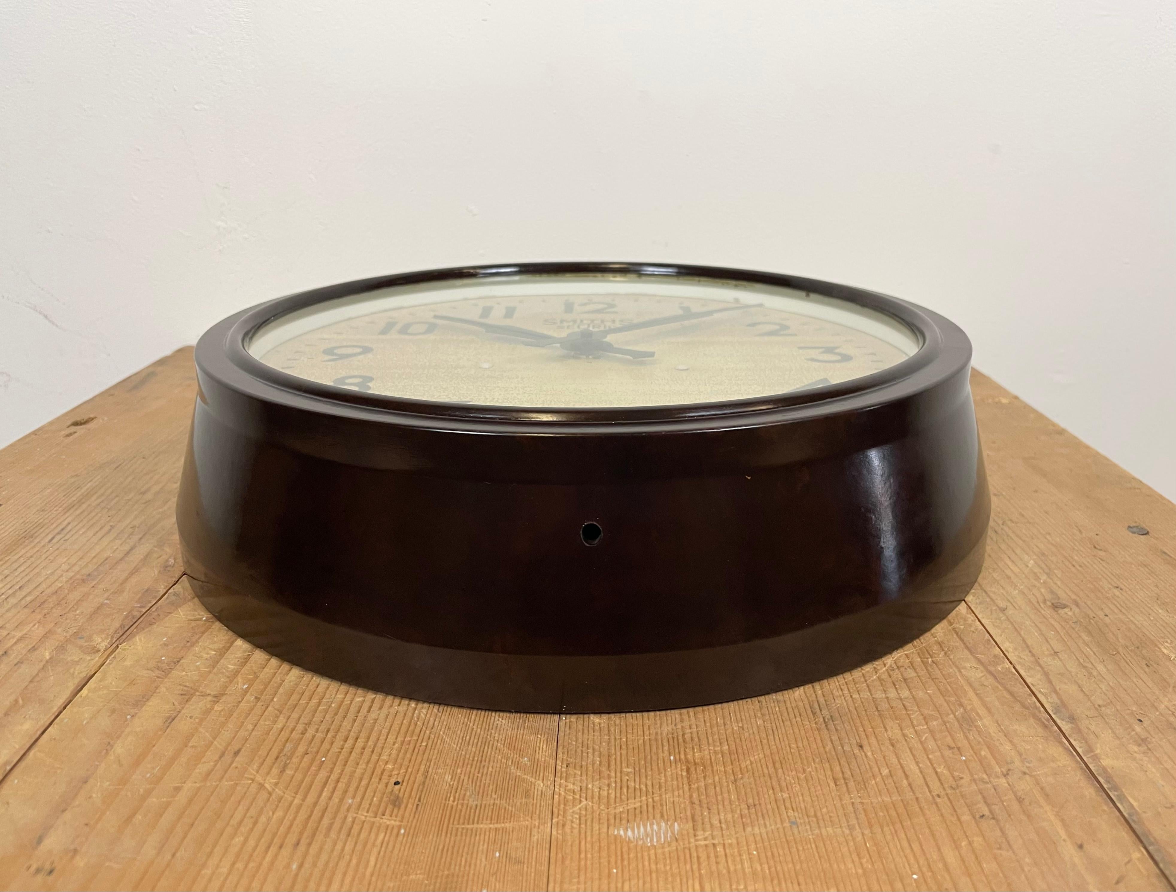 Glass Brown Industrial Bakelite Wall Clock from Smith Sectric, 1930s