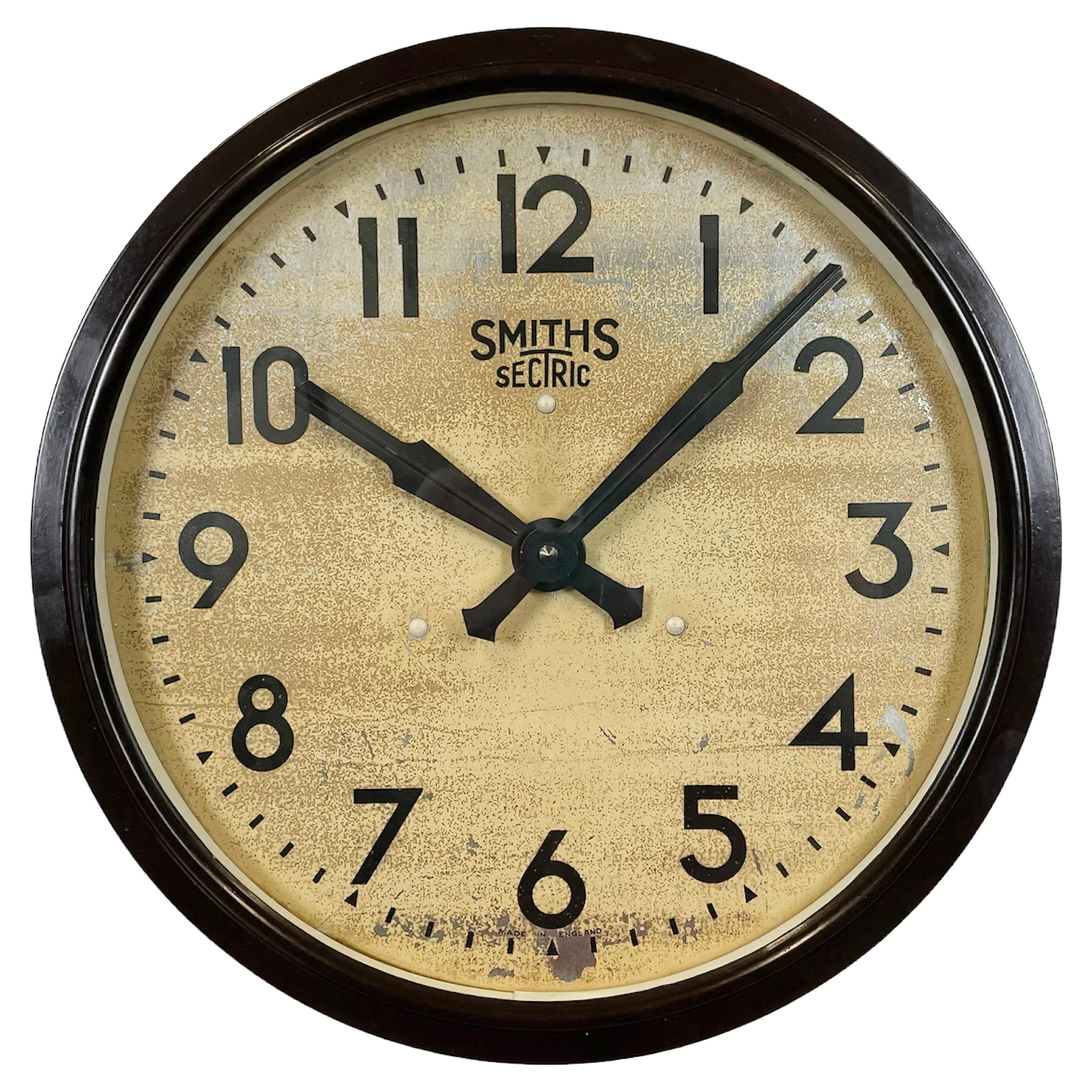 Brown Industrial Bakelite Wall Clock from Smith Sectric, 1930s