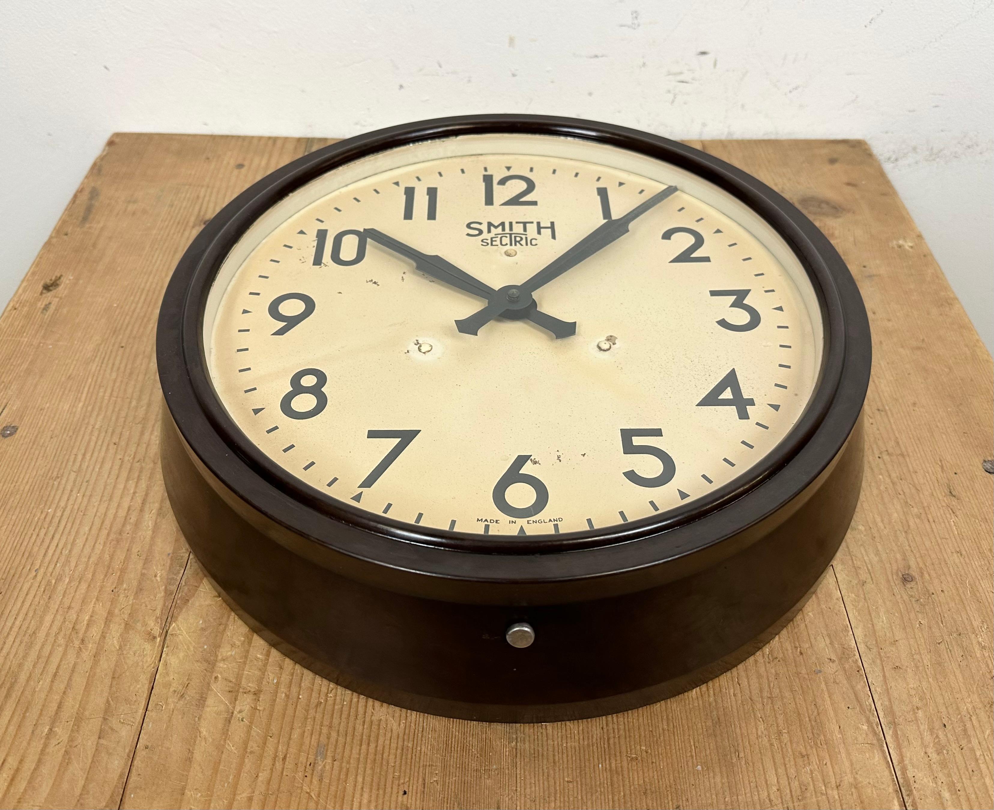 20th Century Brown Industrial Bakelite Wall Clock from Smith Sectric, 1950s