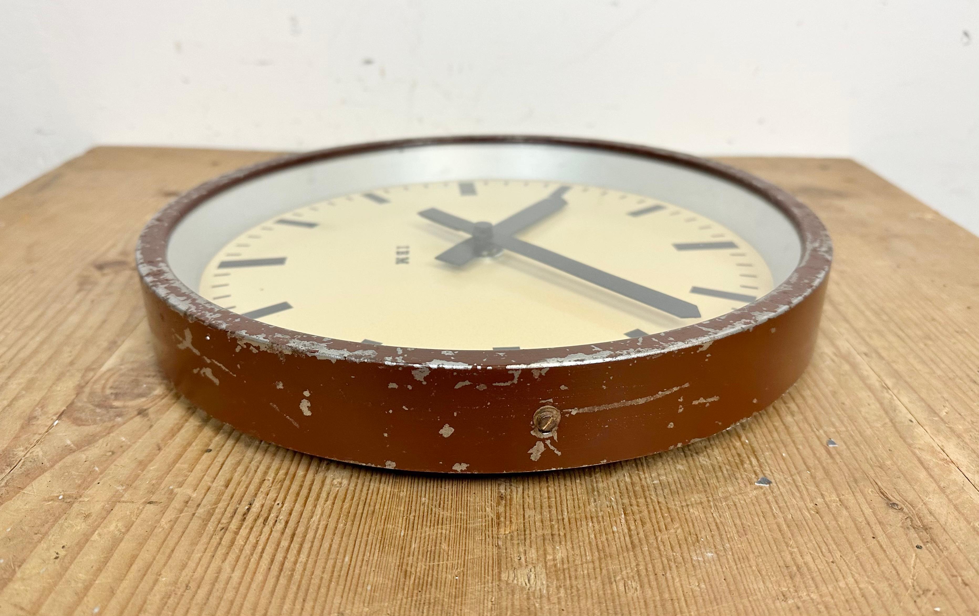 Brown Industrial Factory Wall Clock from IBM, 1950s For Sale 1