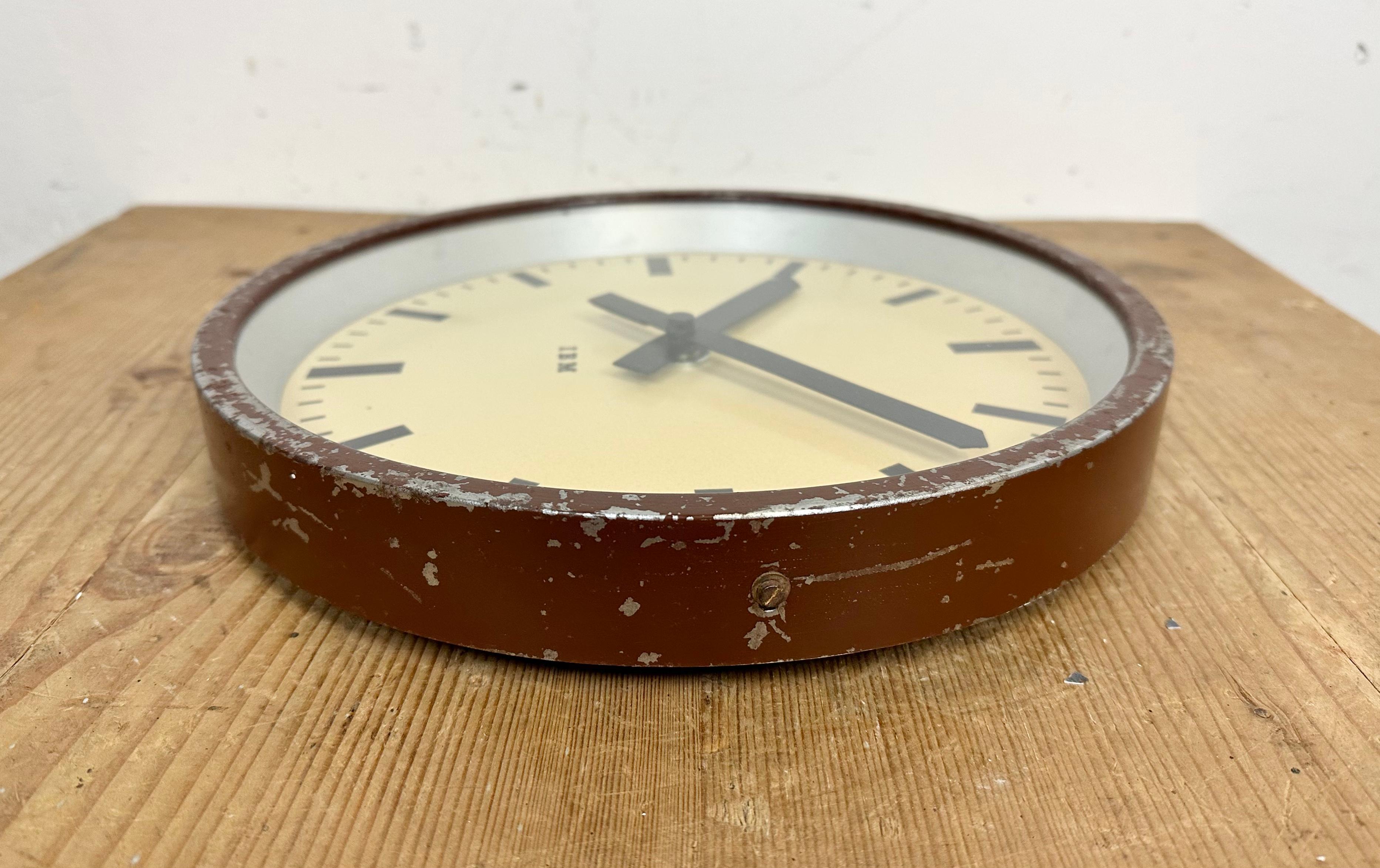 Brown Industrial Factory Wall Clock from IBM, 1950s For Sale 4
