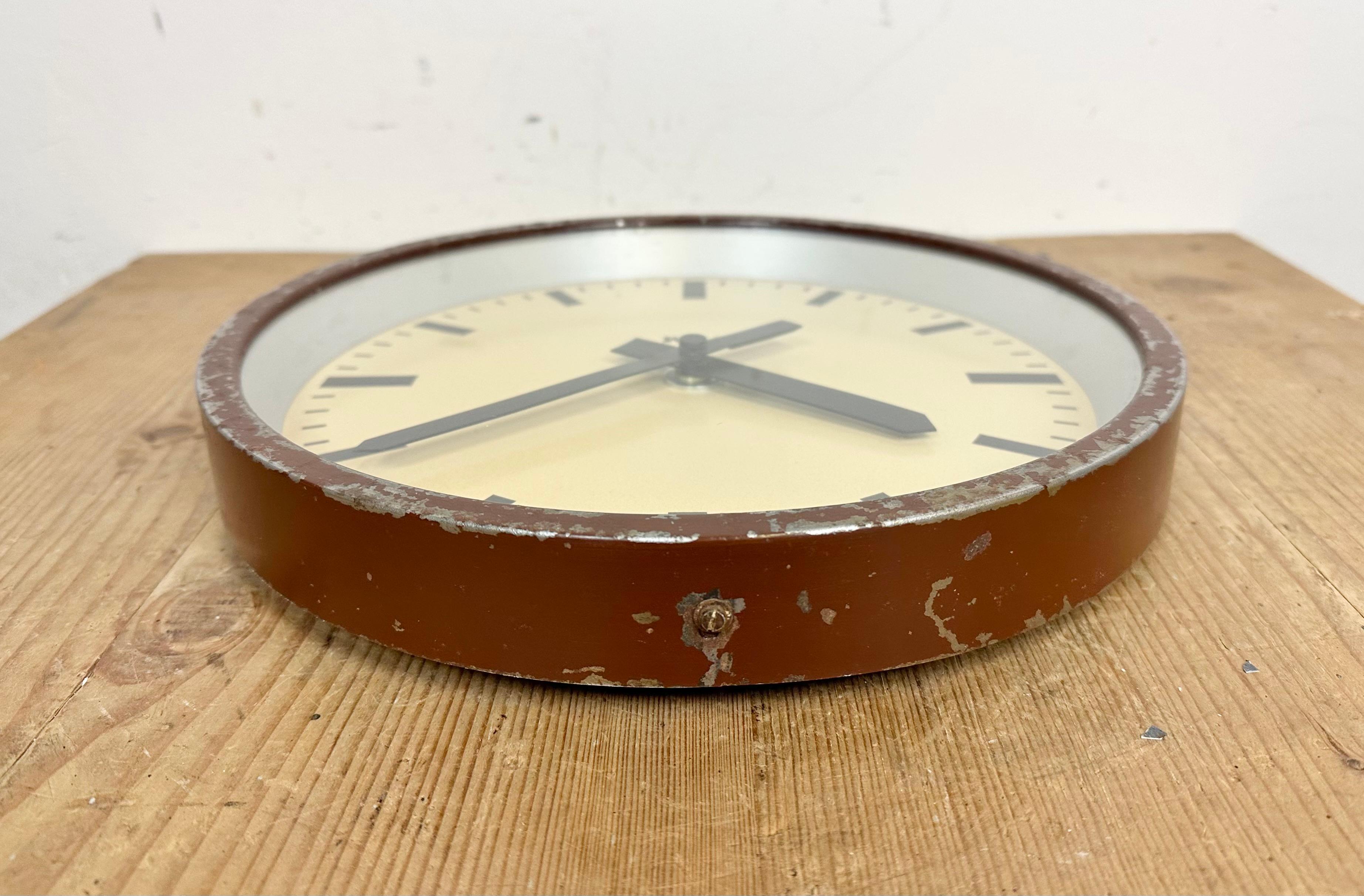 Brown Industrial Factory Wall Clock from IBM, 1950s For Sale 2