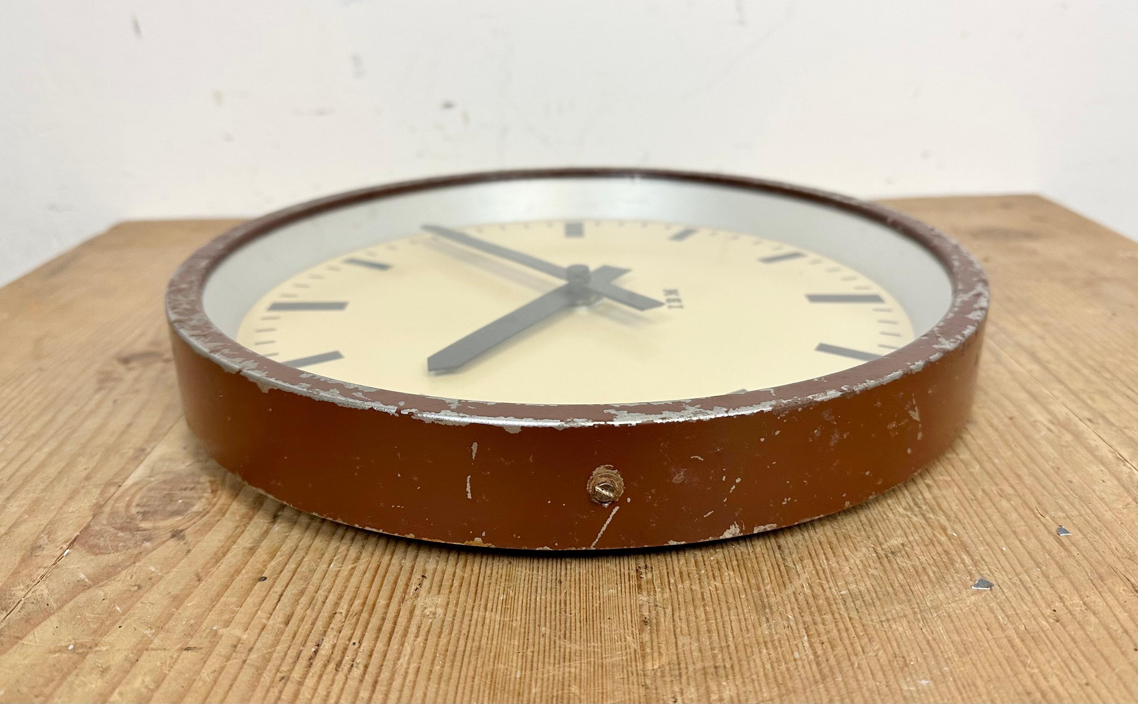Brown Industrial Factory Wall Clock from IBM, 1950s For Sale 3