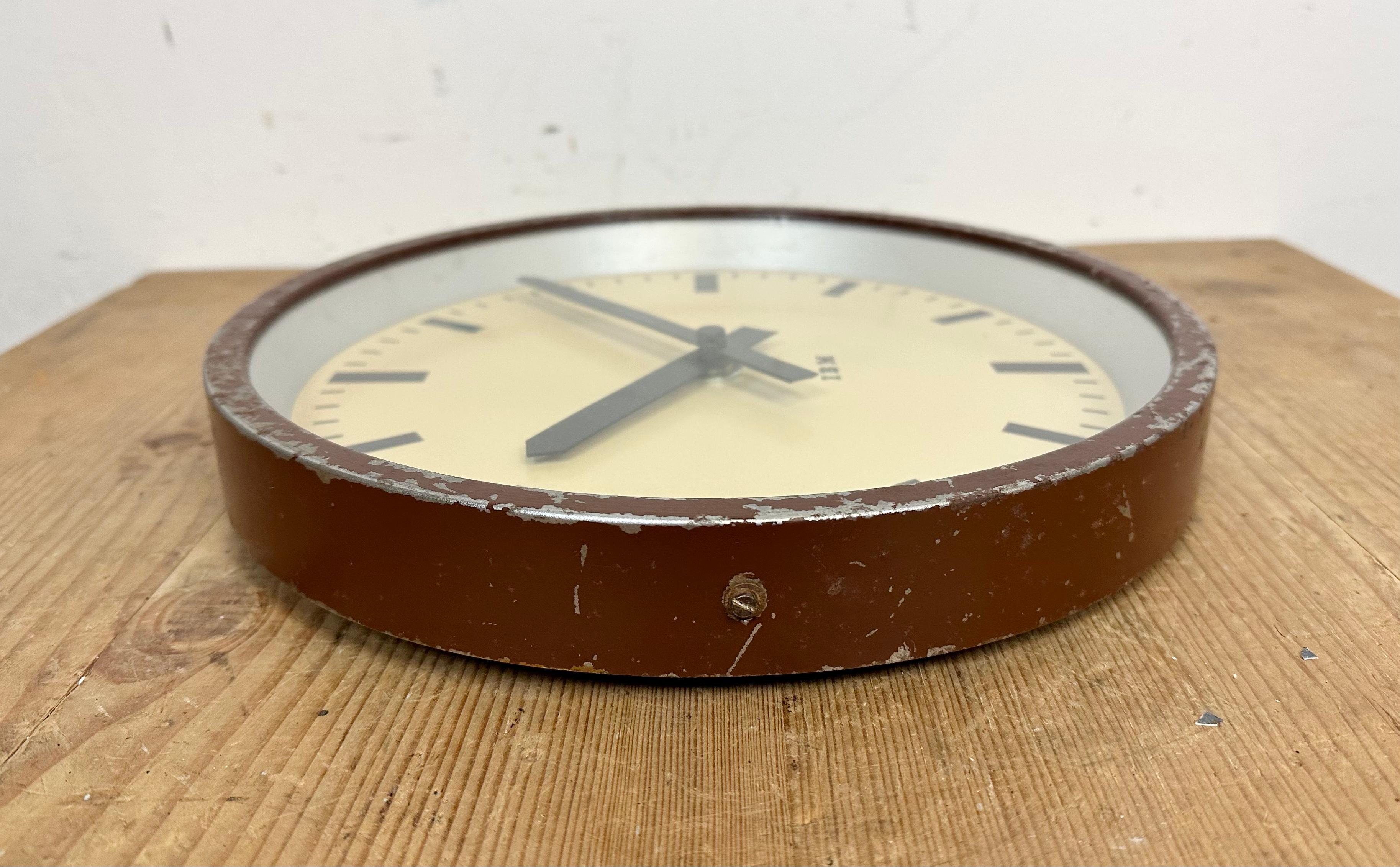 Brown Industrial Factory Wall Clock from IBM, 1950s For Sale 6