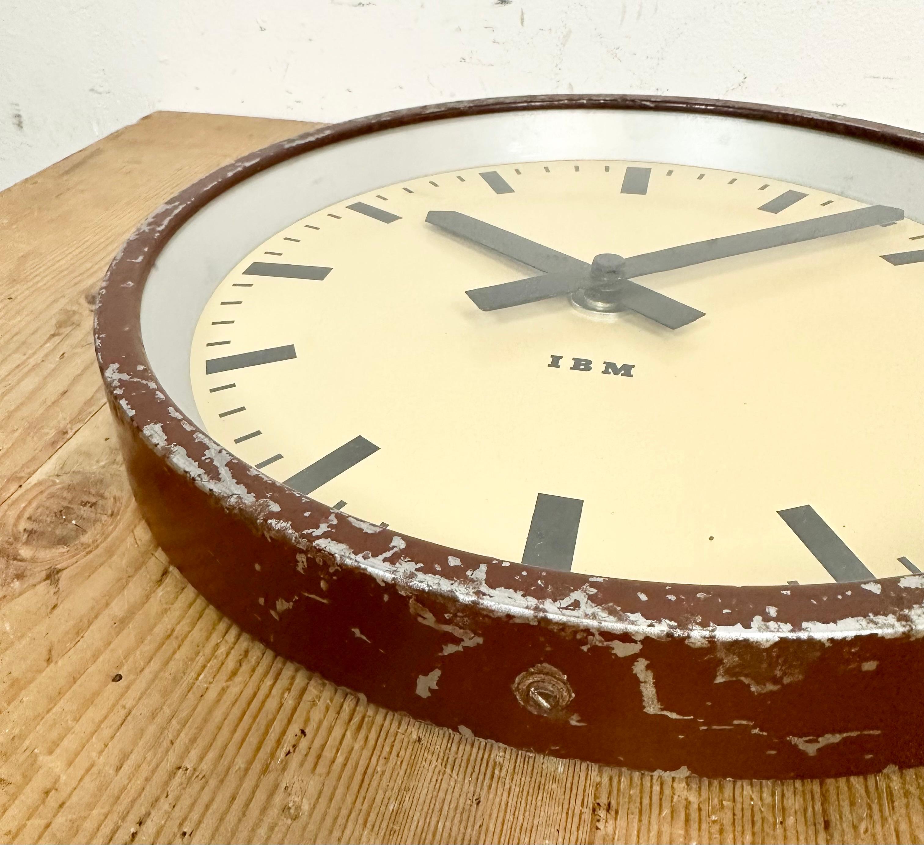 Brown Industrial Factory Wall Clock from IBM, 1950s For Sale 4