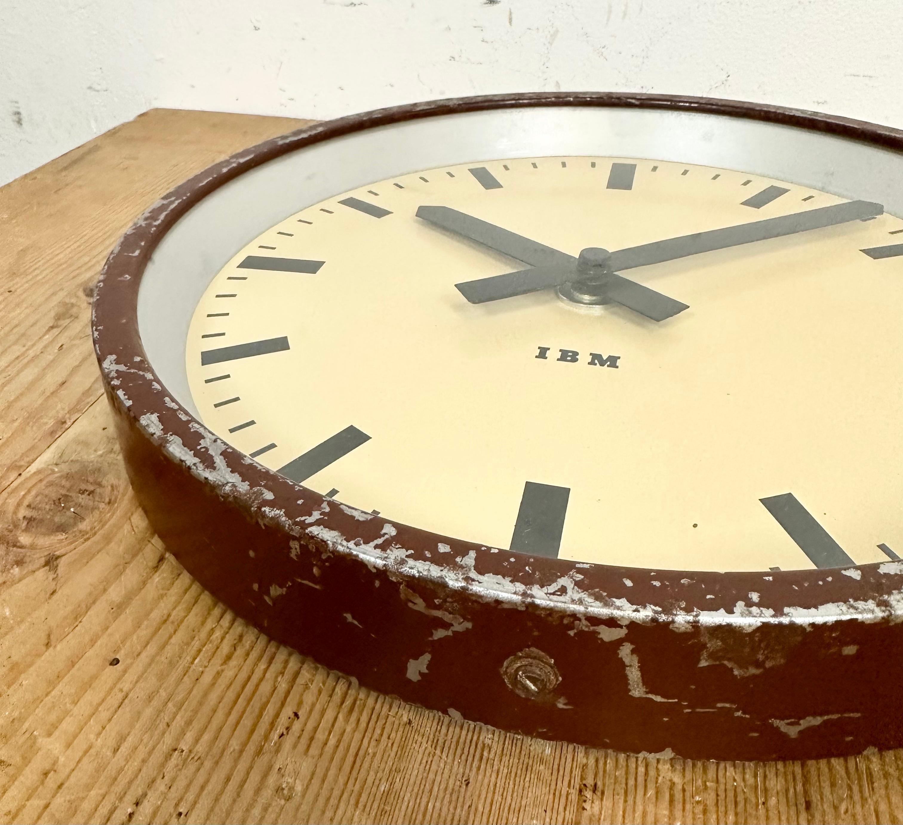 Brown Industrial Factory Wall Clock from IBM, 1950s For Sale 7