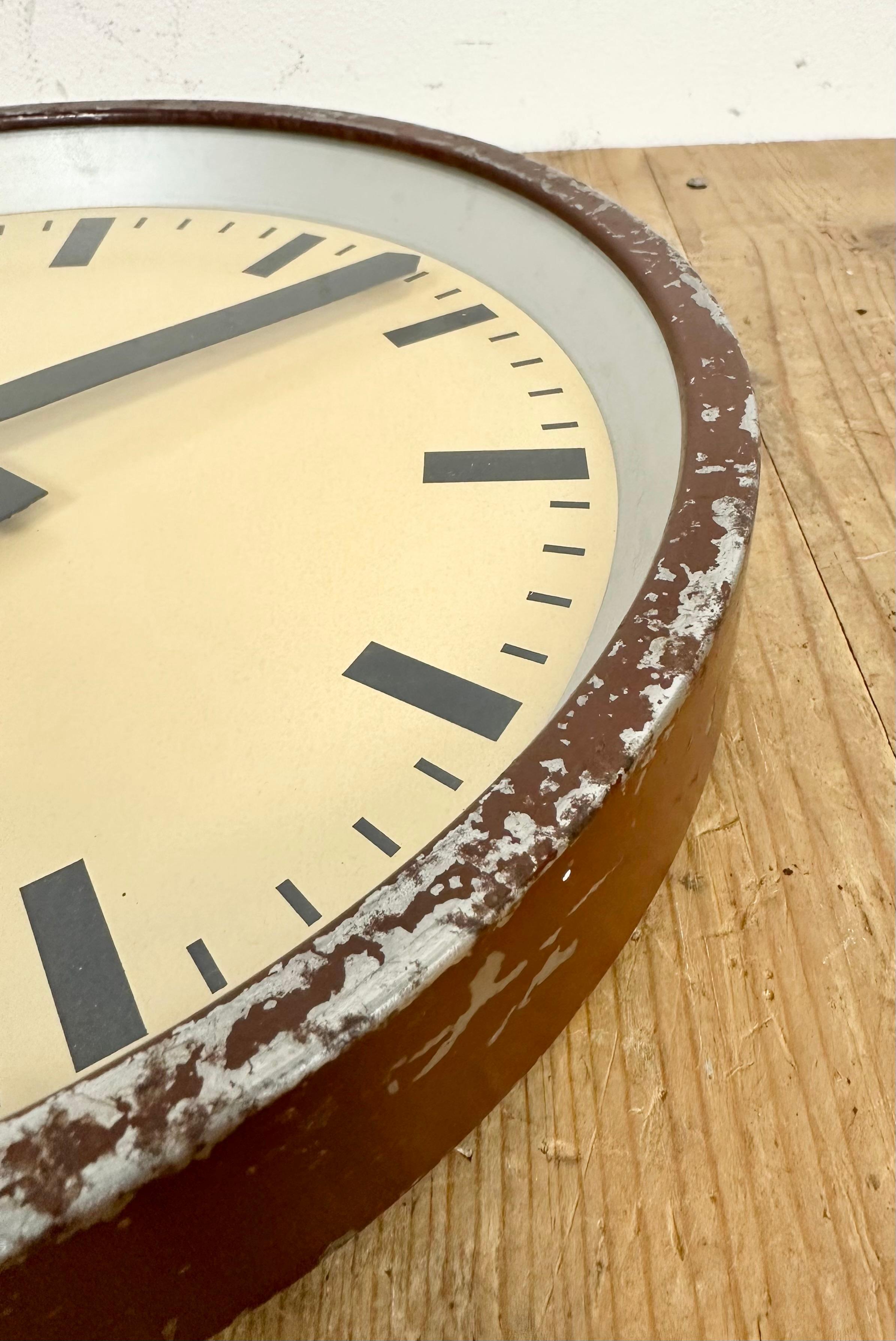 Brown Industrial Factory Wall Clock from IBM, 1950s For Sale 5