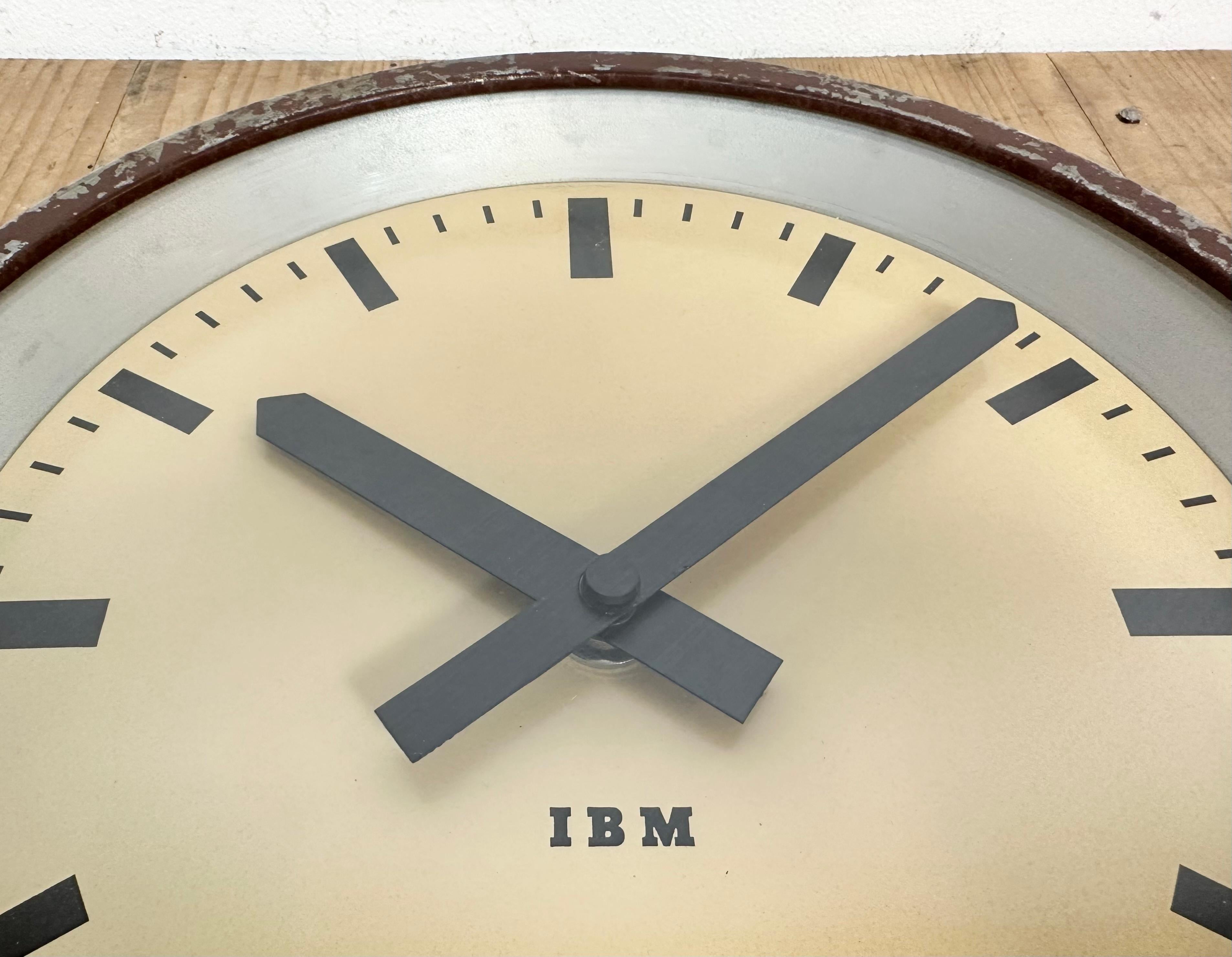 Brown Industrial Factory Wall Clock from IBM, 1950s For Sale 6