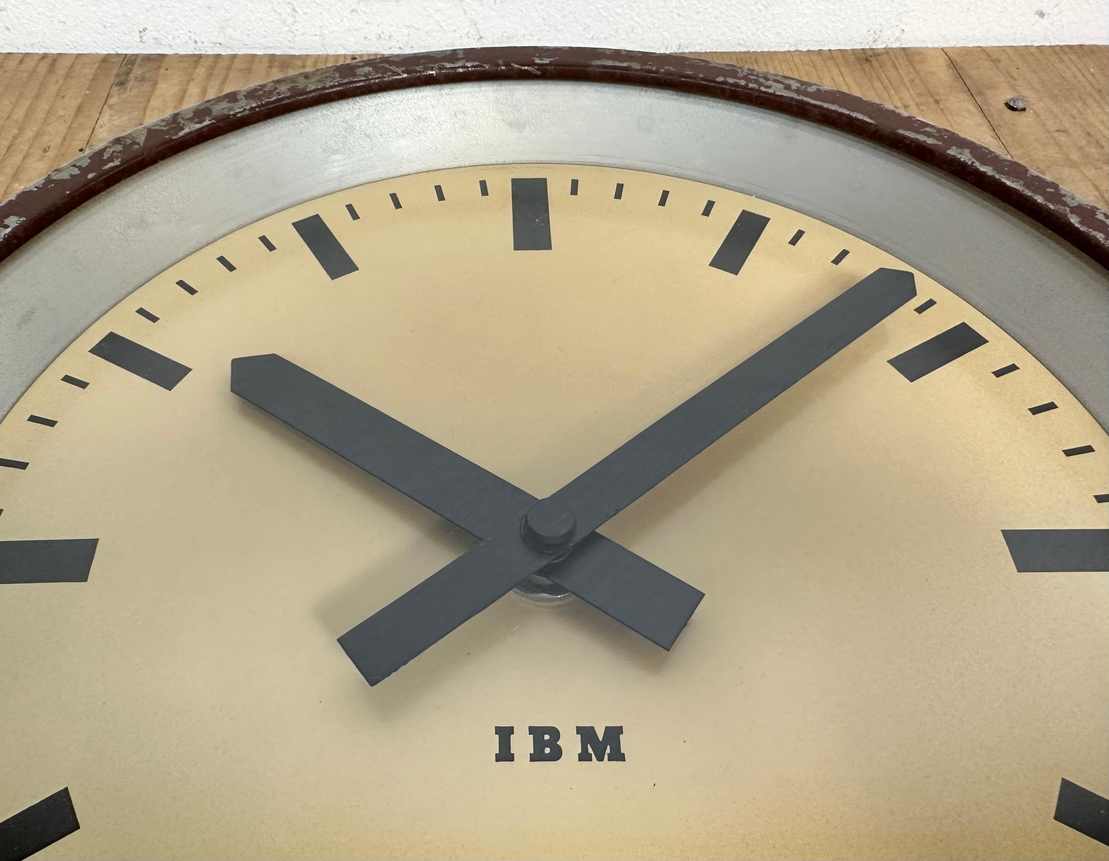 Brown Industrial Factory Wall Clock from IBM, 1950s For Sale 9