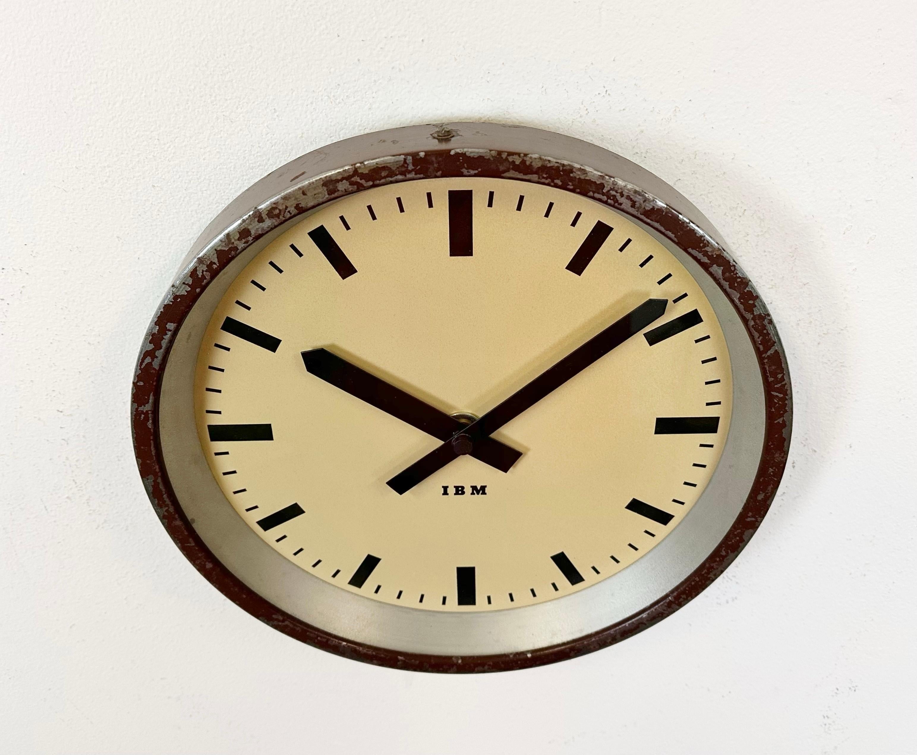 American Brown Industrial Factory Wall Clock from IBM, 1950s For Sale
