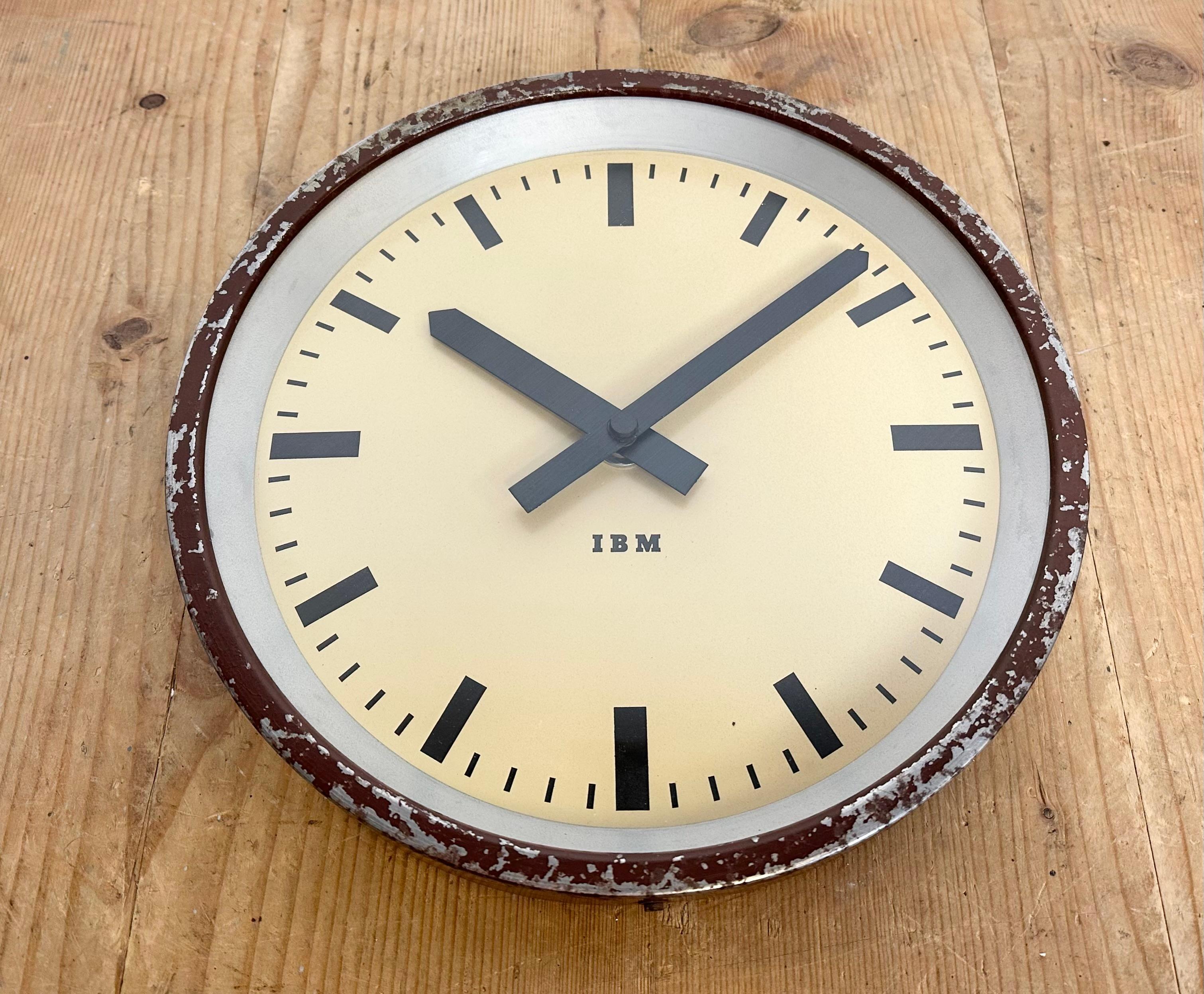 Glass Brown Industrial Factory Wall Clock from IBM, 1950s For Sale