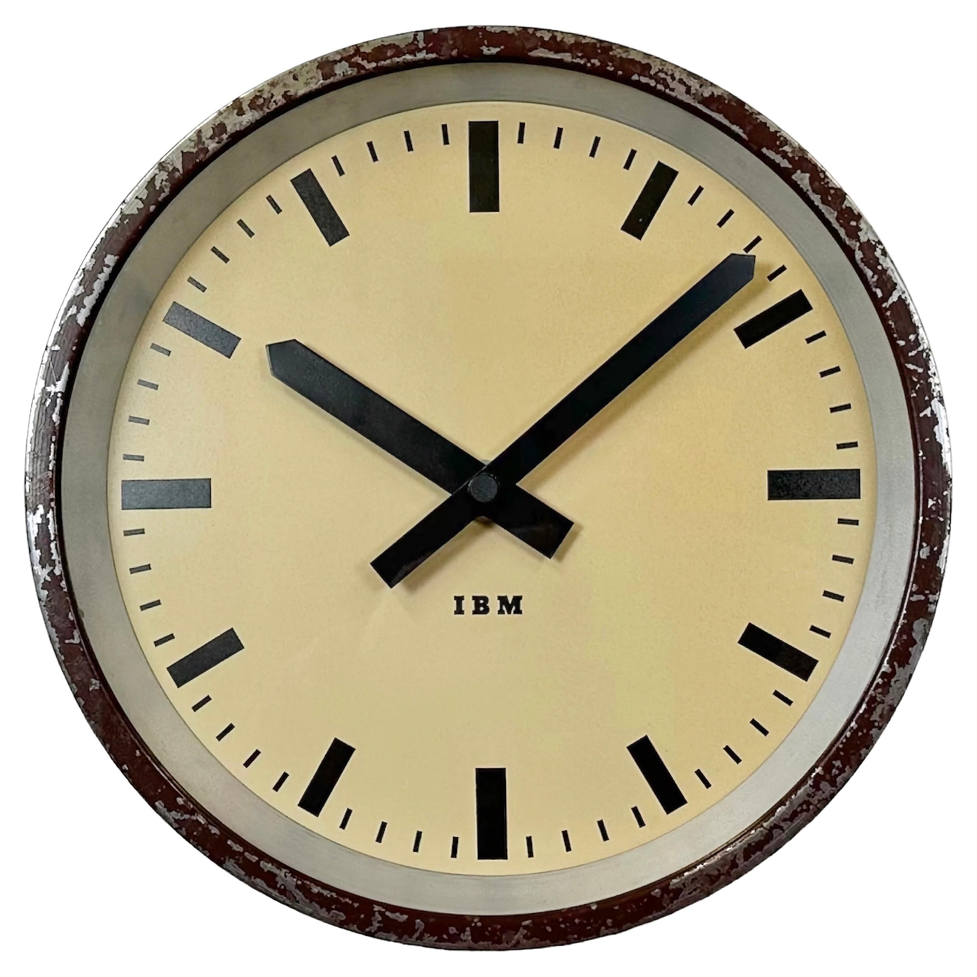 Brown Industrial Factory Wall Clock from IBM, 1950s For Sale