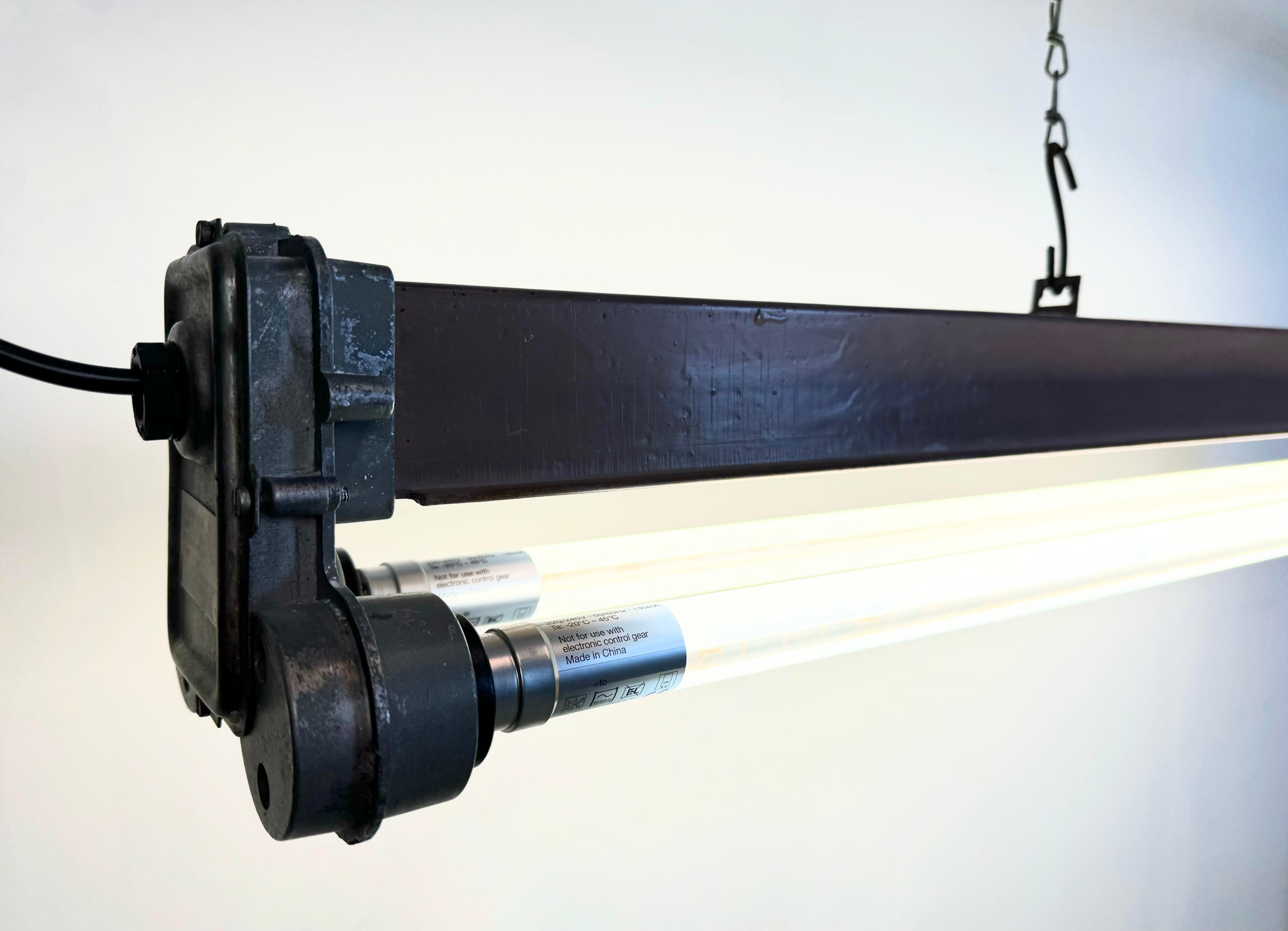 Brown Industrial Hanging Tube Light, 1970s For Sale 6