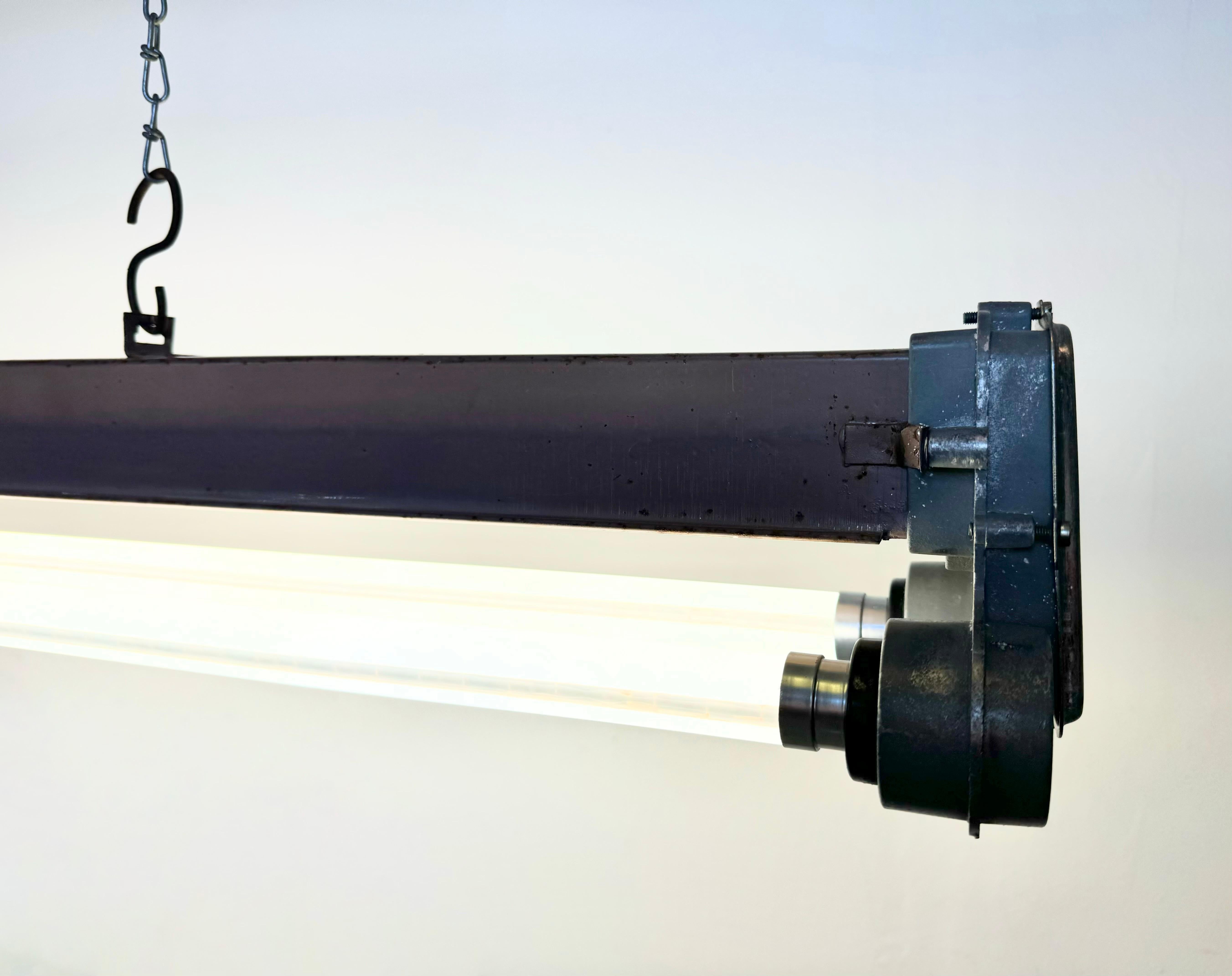 Brown Industrial Hanging Tube Light, 1970s For Sale 11
