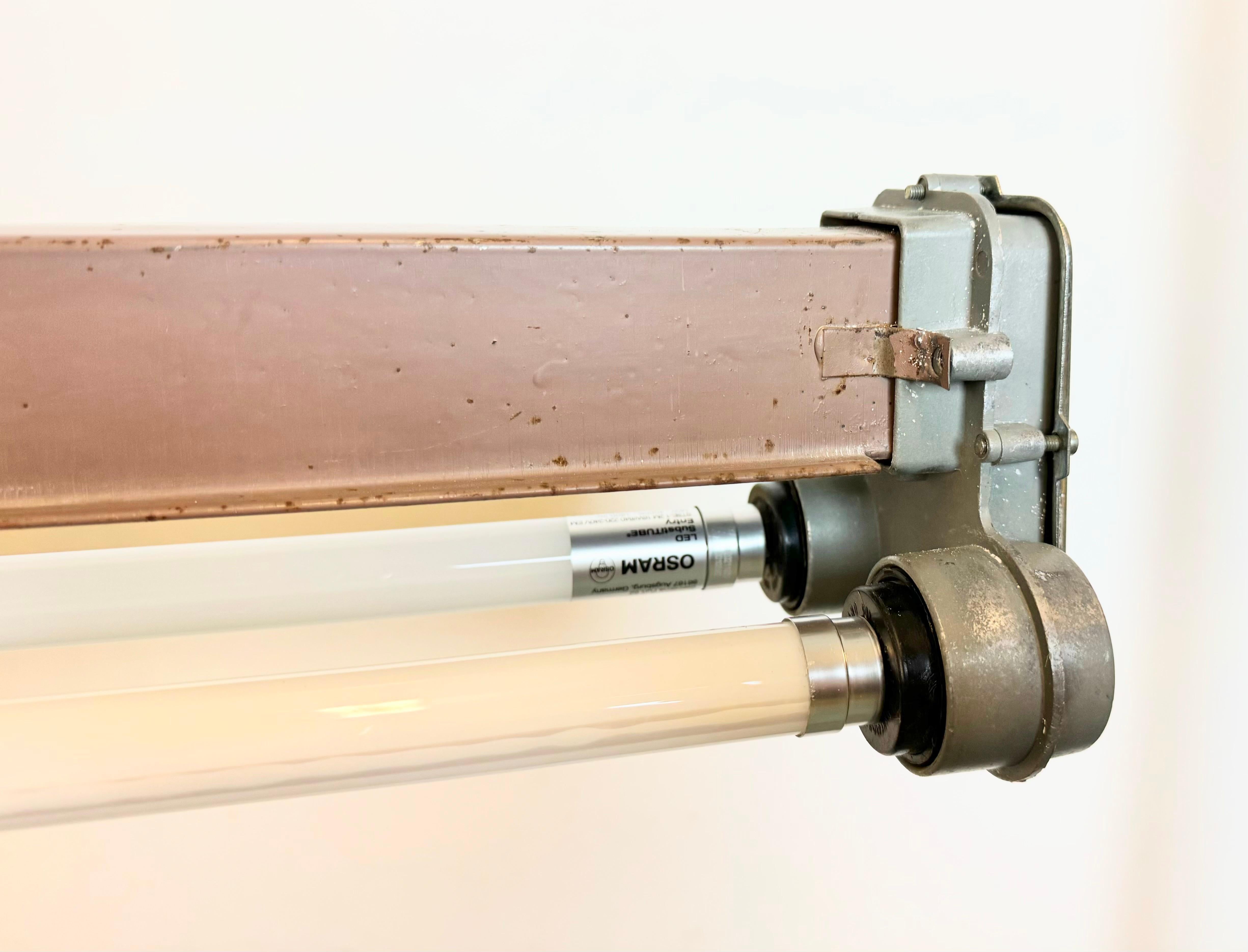 Brown Industrial Hanging Tube Light, 1970s In Good Condition For Sale In Kojetice, CZ