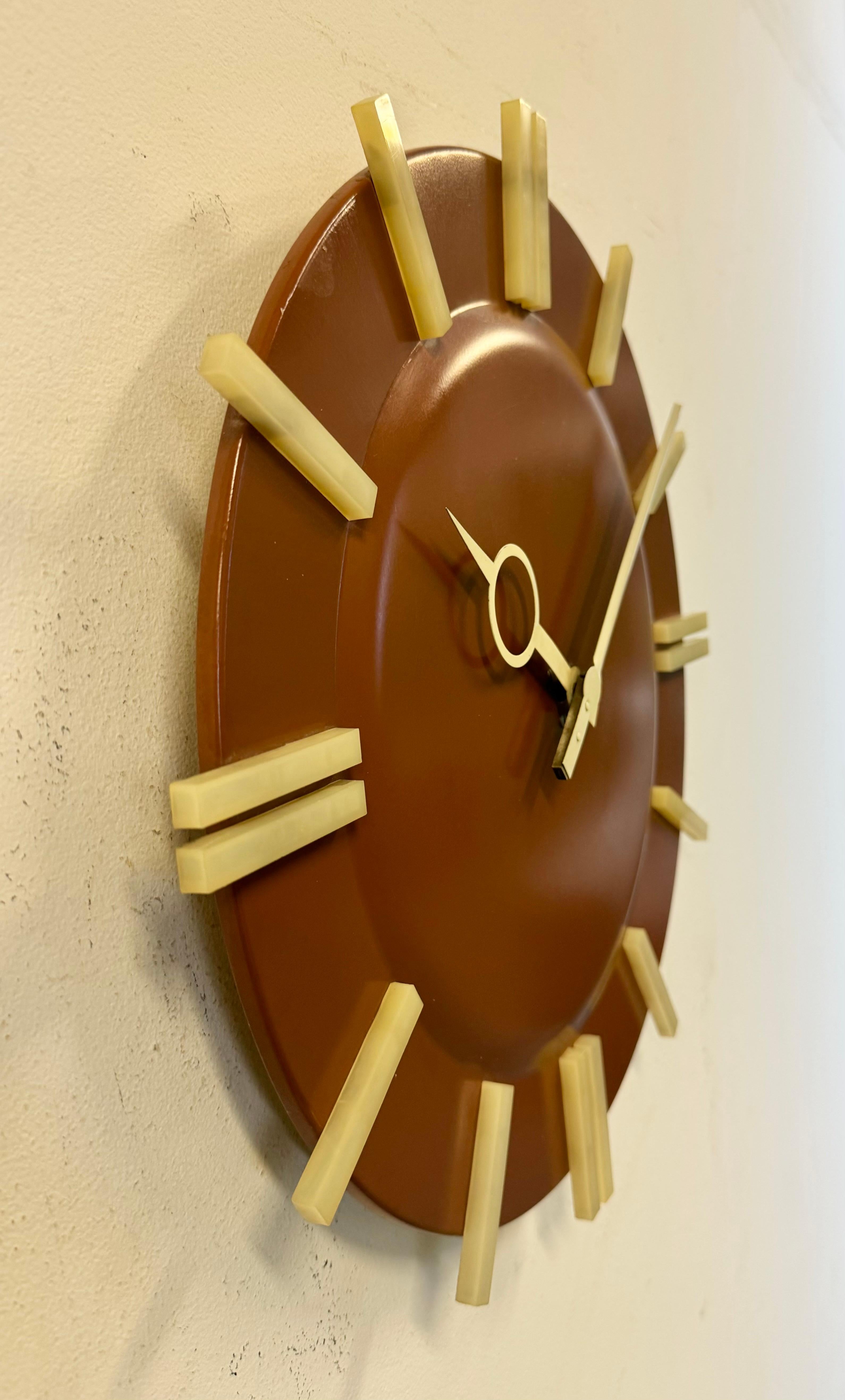 Late 20th Century Brown Industrial Office Wall Clock from Pragotron, 1970s For Sale