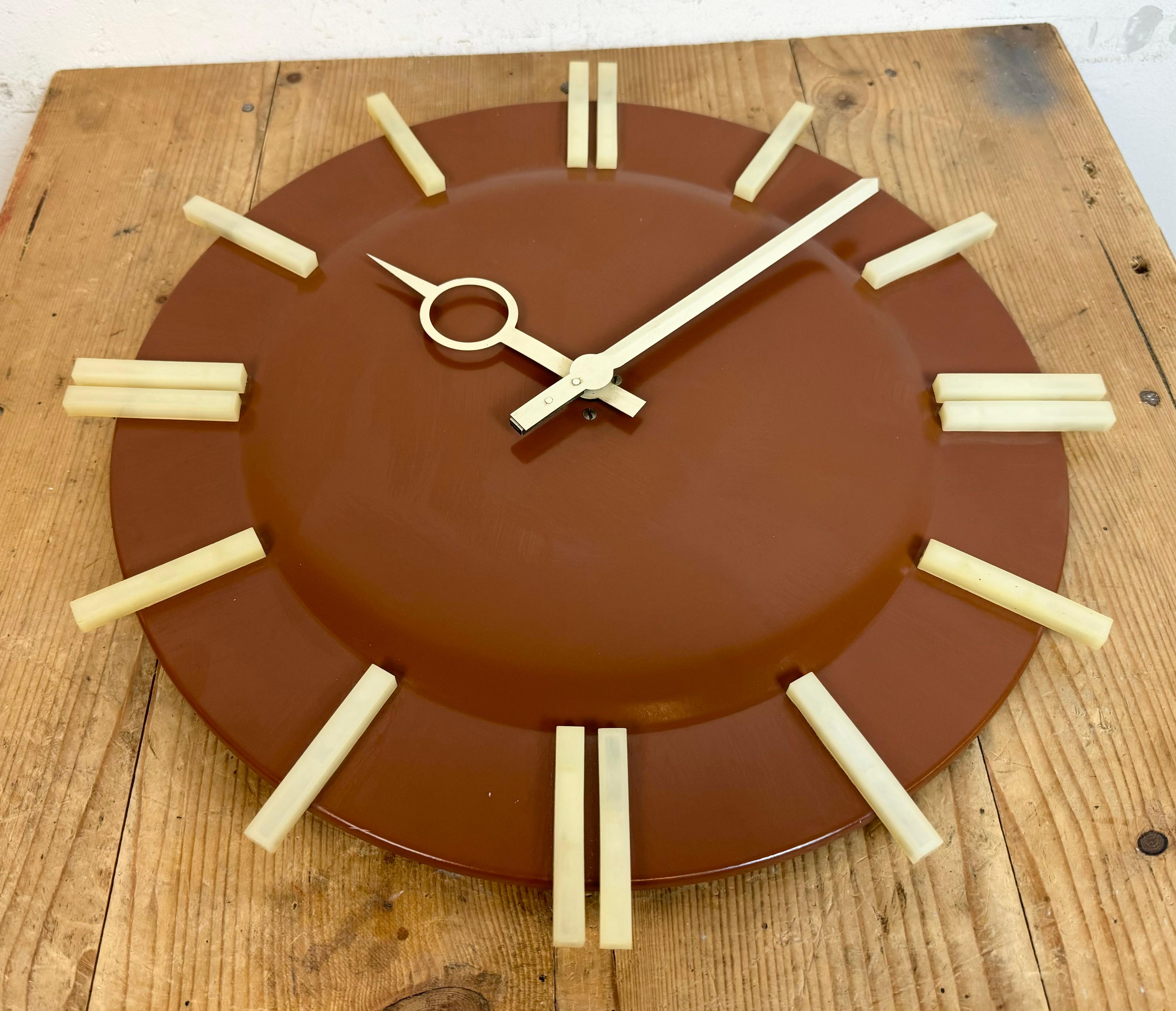 Brown Industrial Office Wall Clock from Pragotron, 1970s For Sale 2